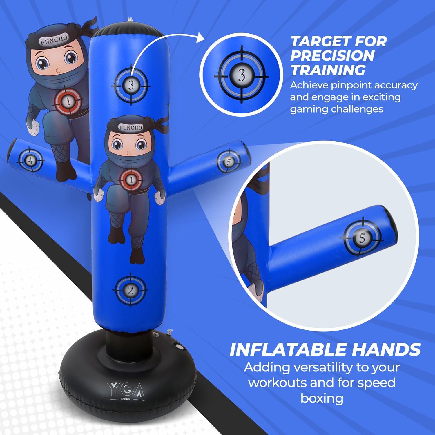 Saco de Boxeo Inflable para Niños YGA Sports 160 cm con Guantes