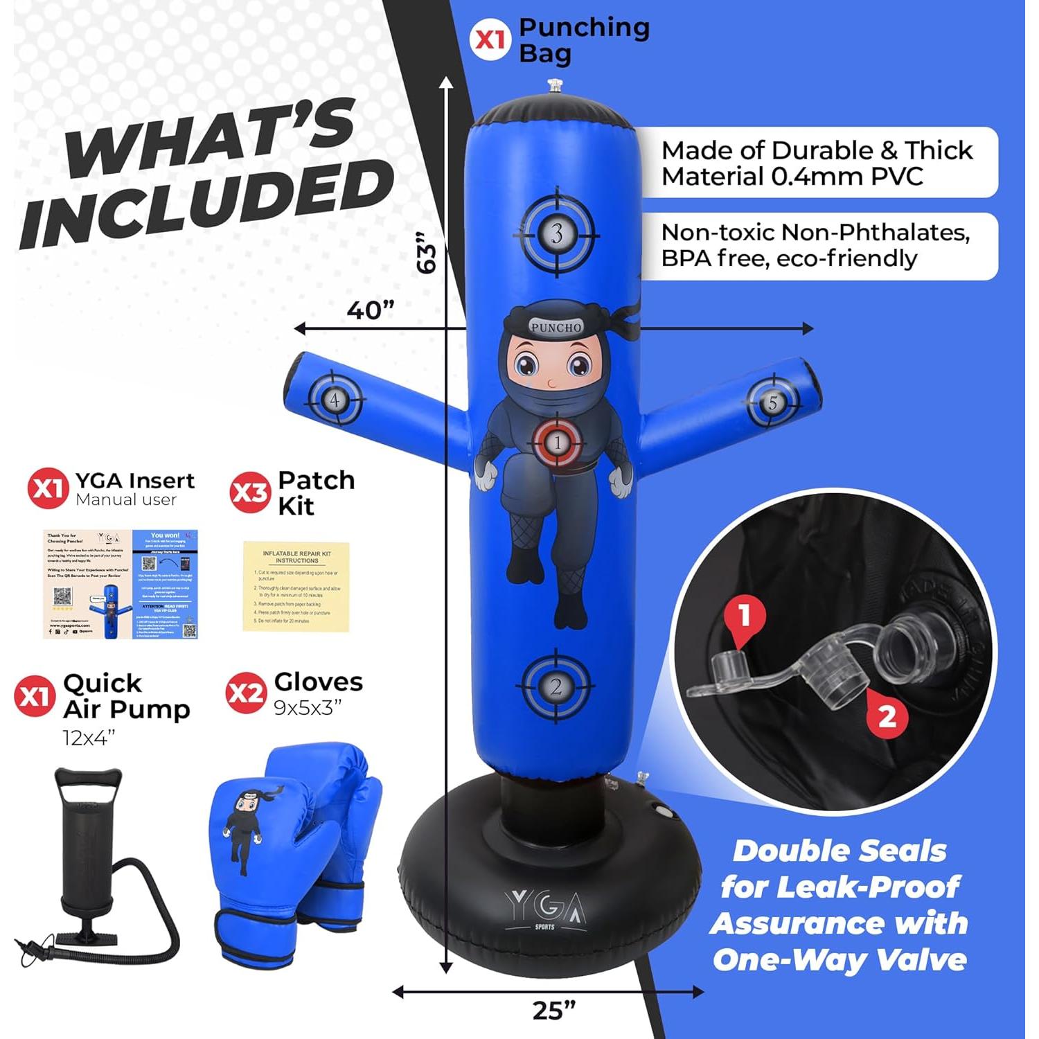 Saco de Boxeo Inflable para Niños YGA Sports 160 cm con Guantes