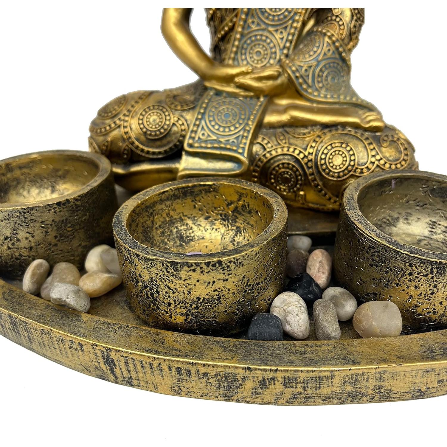 Estatua de Buda Meditador con 3 Portavelas ARTOS - Oro Antiguo