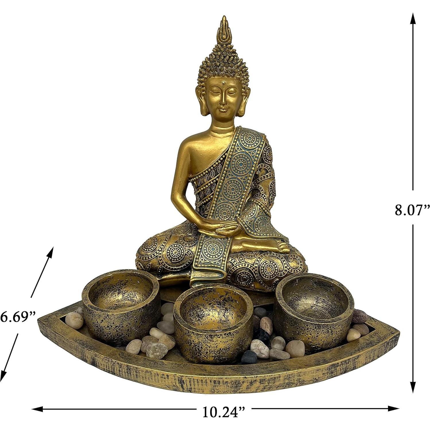 Estatua de Buda Meditador con 3 Portavelas ARTOS - Oro Antiguo