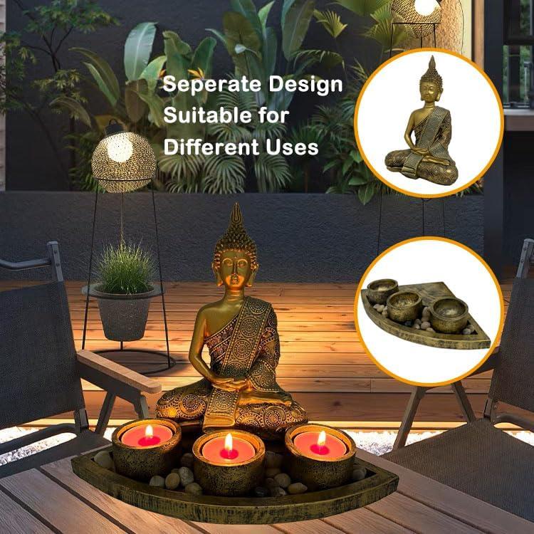 Estatua de Buda Meditador con 3 Portavelas ARTOS - Oro Antiguo