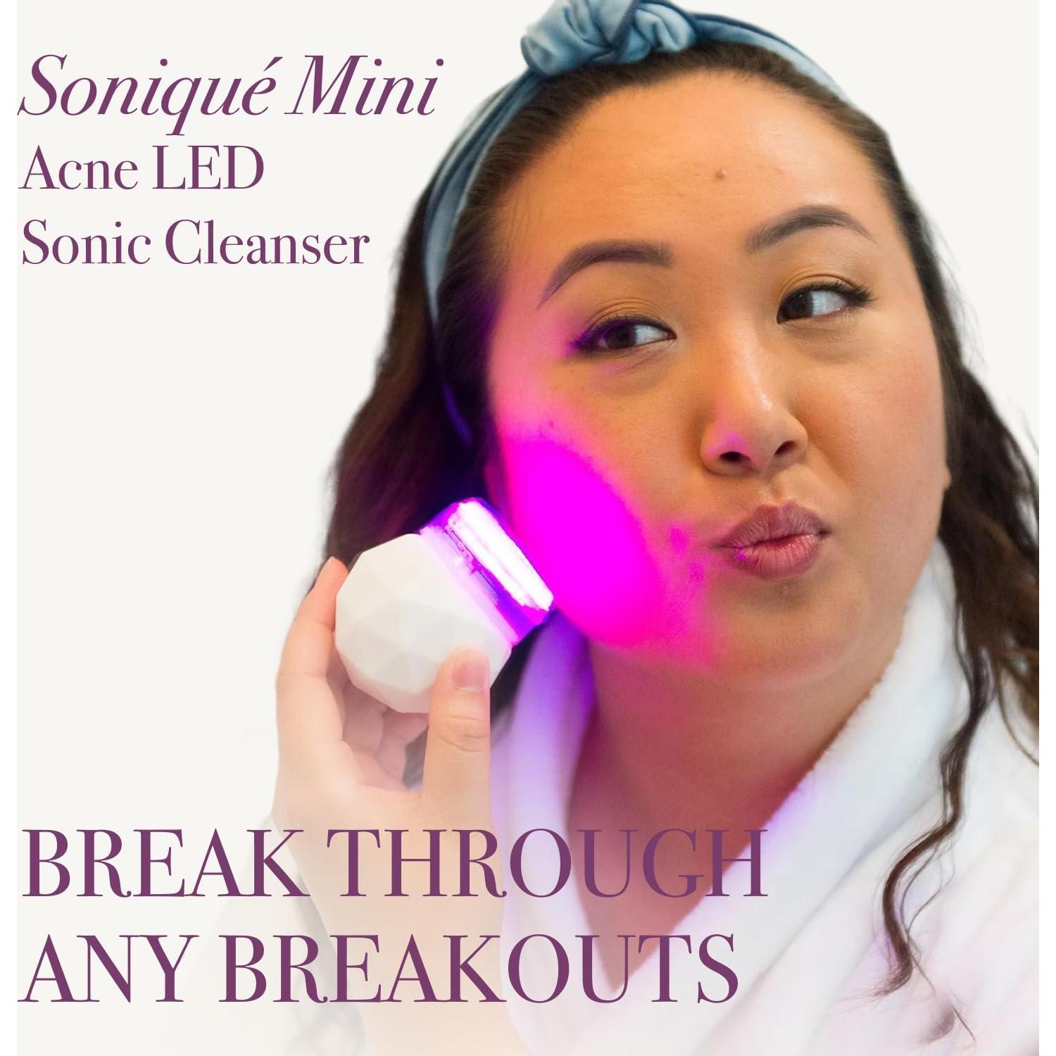 reVive Light Therapy Soniqué Mini Acne Cleanser, Battery-Operated Sonic Face Cleanser Brush with Blue & Red Light Therapy, Medical-Grade Acne Device for Face & Body, Water-Resistant