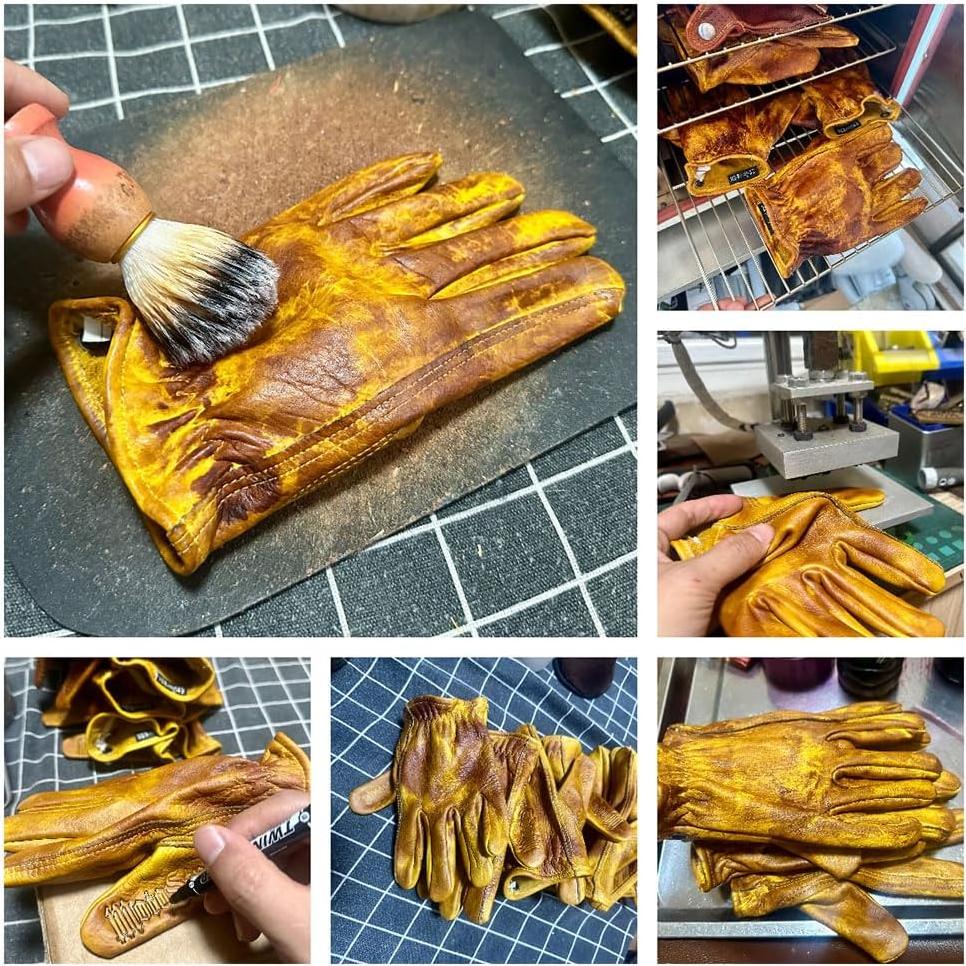 Guantes de motocicleta de cuero genuino para hombres - Estilo retro