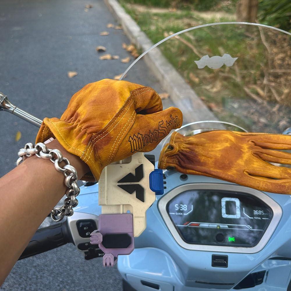 Guantes de motocicleta de cuero genuino para hombres - Estilo retro
