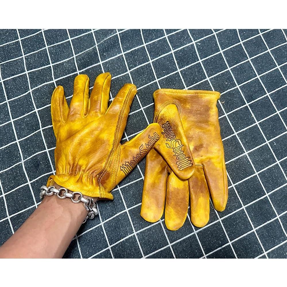 Guantes de motocicleta de cuero genuino para hombres - Estilo retro