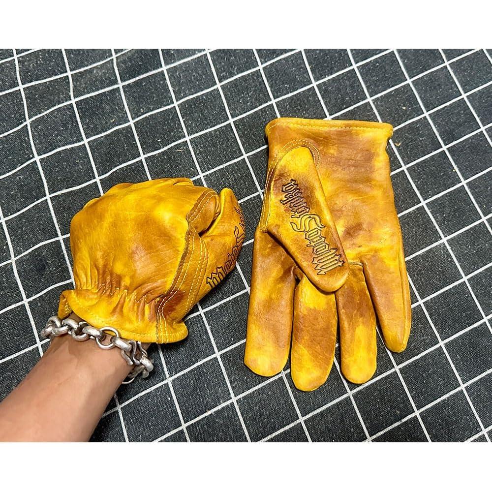 Guantes de motocicleta de cuero genuino para hombres - Estilo retro