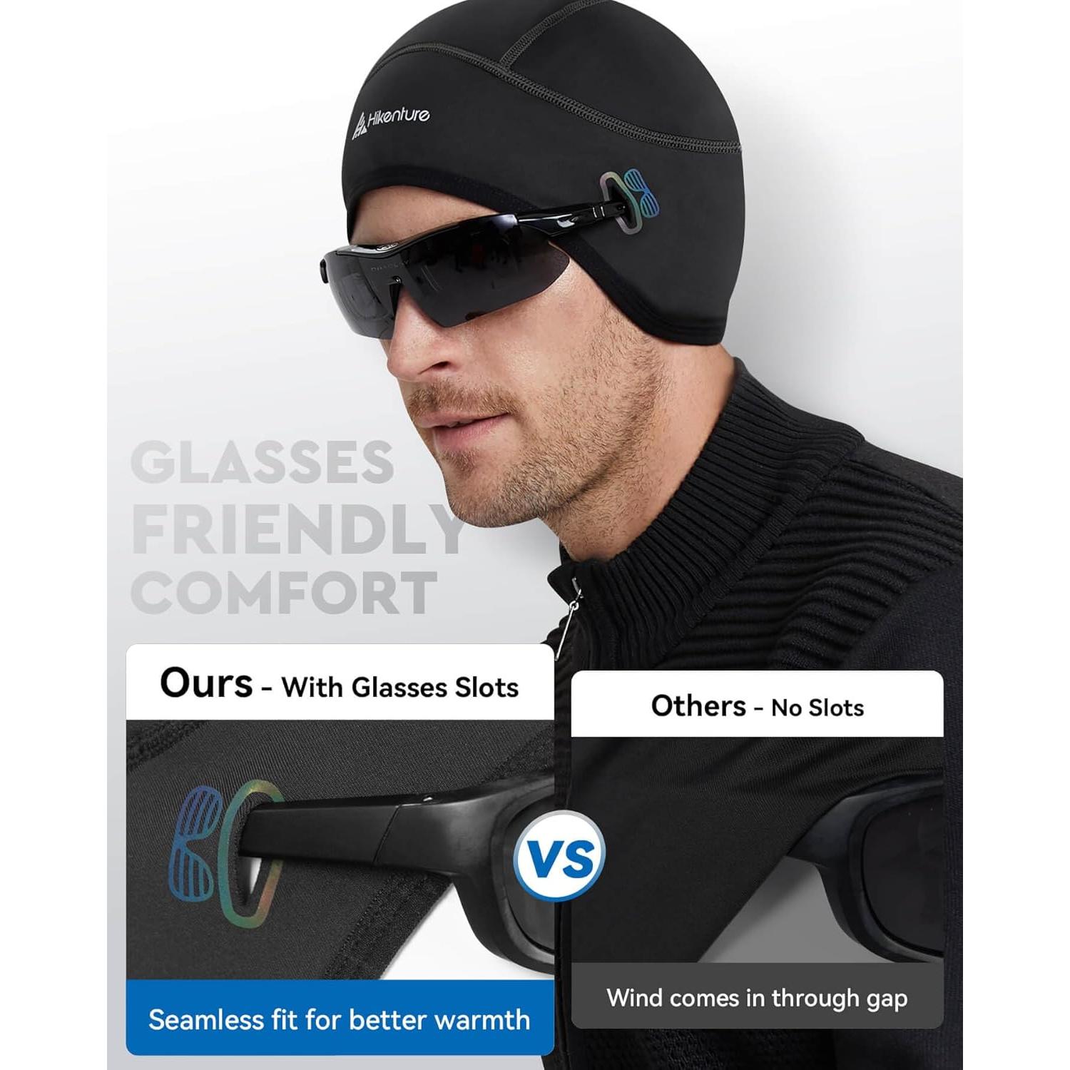 Gorro Térmico para Casco Hikenture Unisex Negro con Agujeros para Gafas