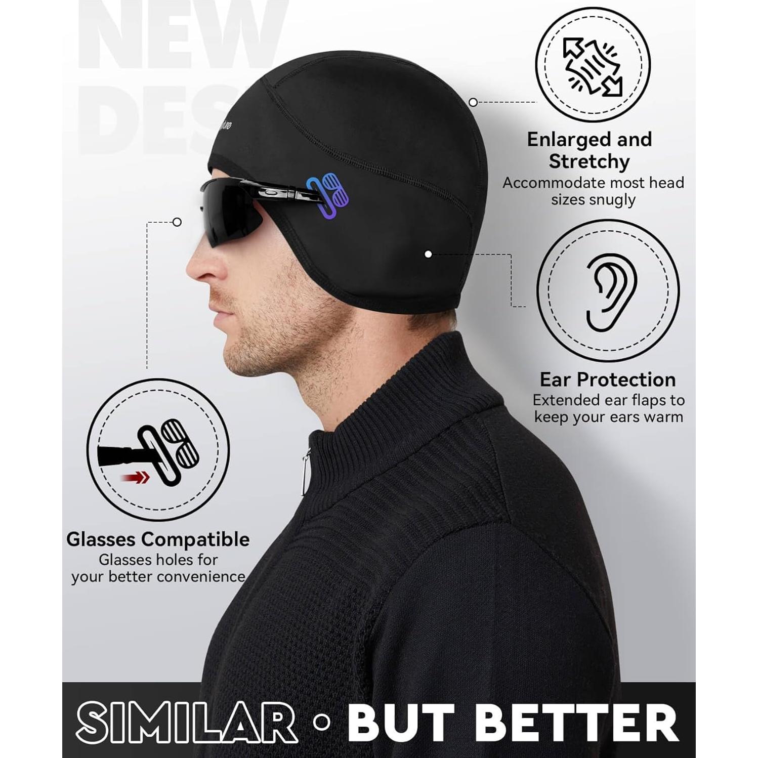 Gorro Térmico para Casco Hikenture Unisex Negro con Agujeros para Gafas