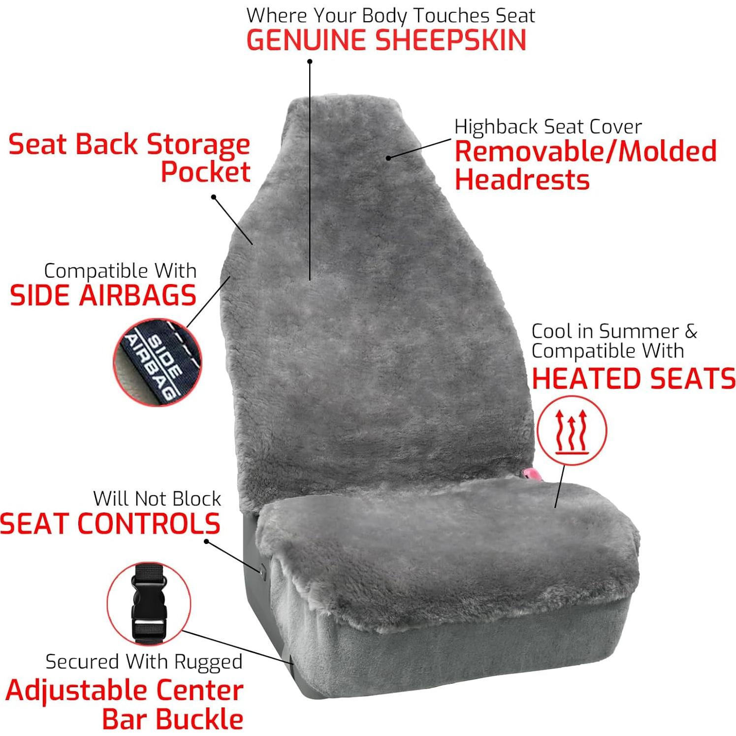 Cubierta de Asiento de Piel de Oveja Aegis Gris Universal