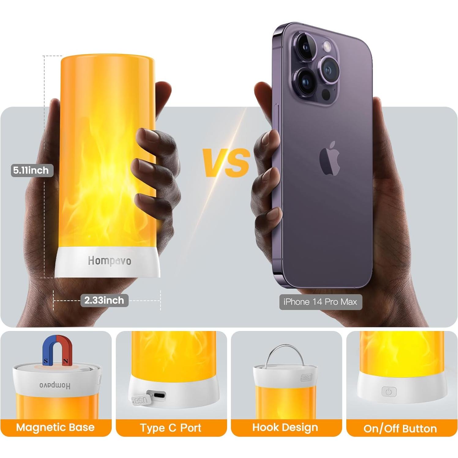 Luces LED de Llama Hompavo Recargables 4 Modos Impermeables