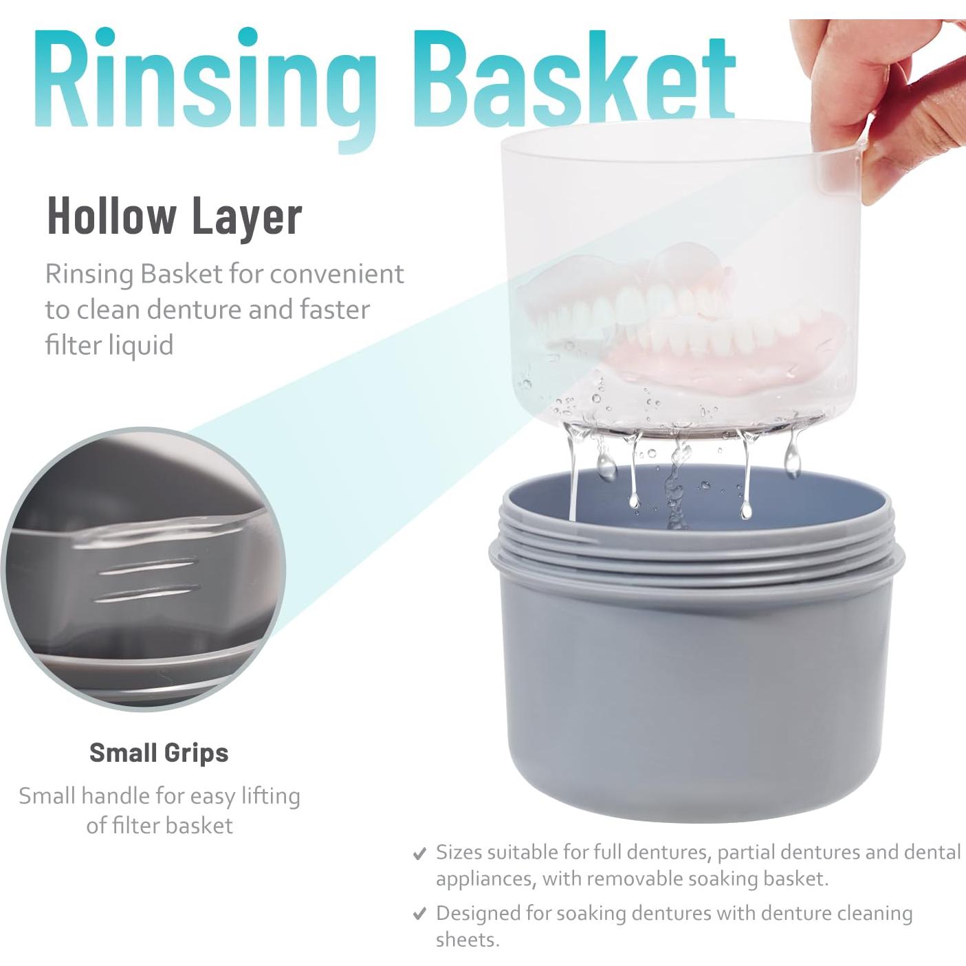 Caja de Dentaduras Mckkor a Prueba de Fugas con Cepillo - Gris