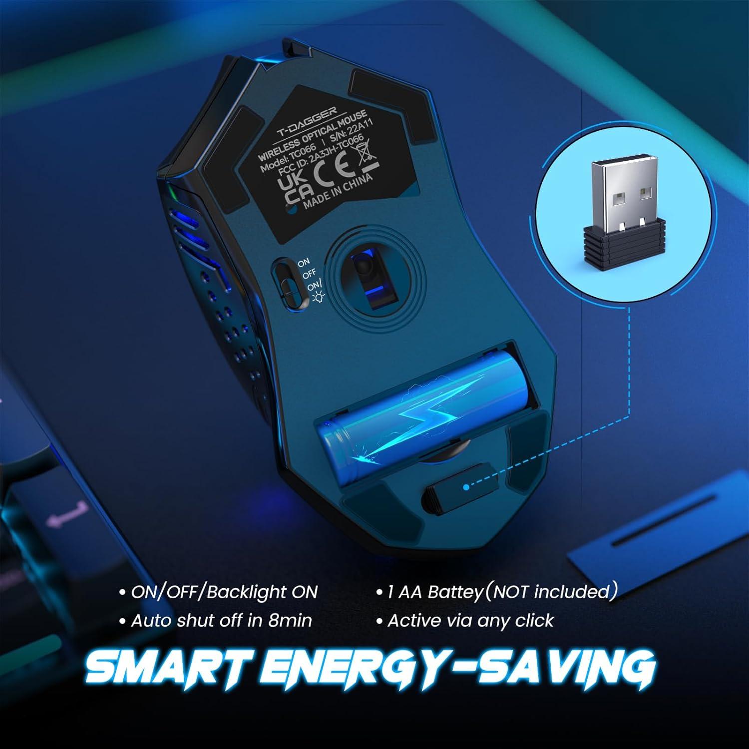 Ratón Inalámbrico T-DAGGER 066 LED Azul Ergonómico 7 Botones