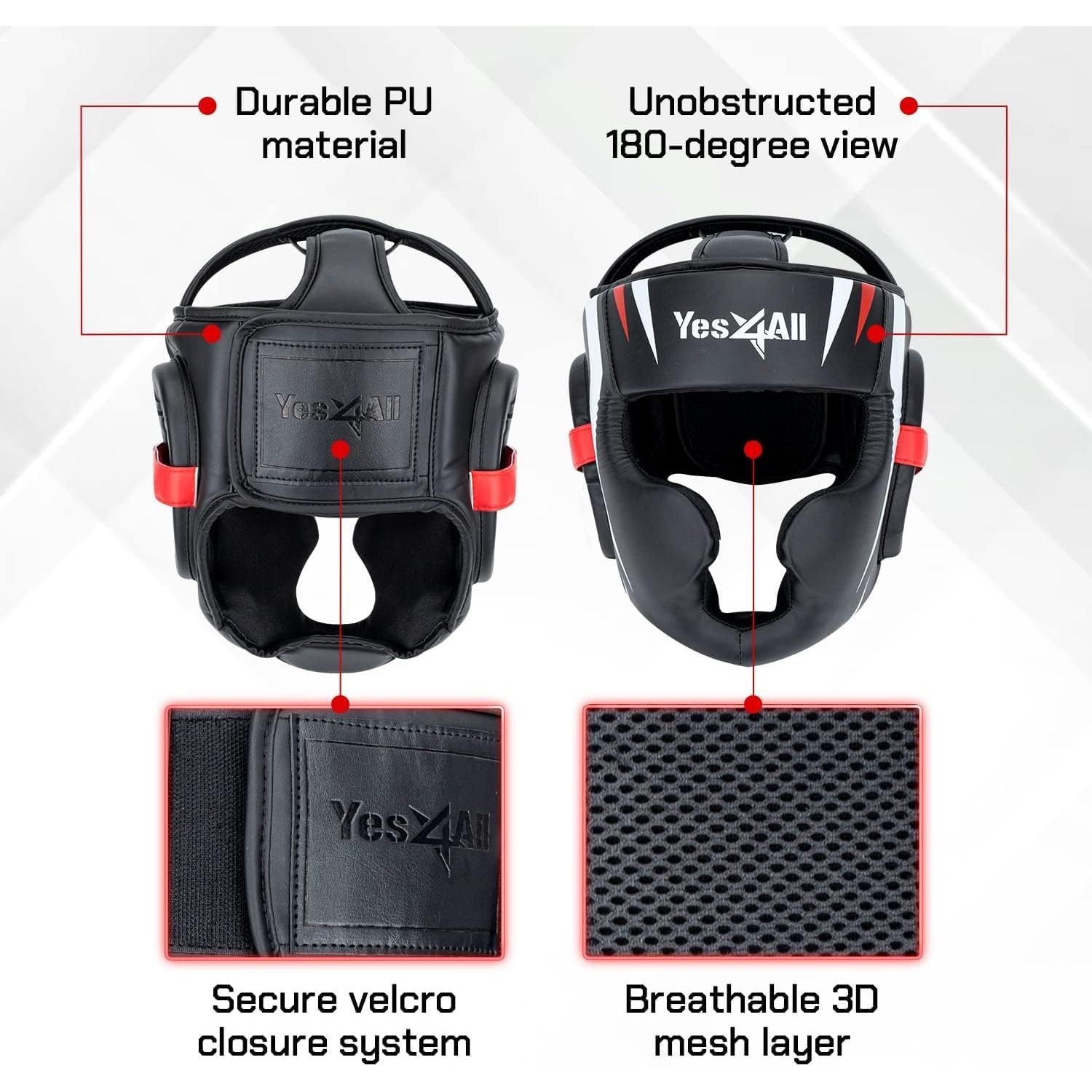 Casco de Boxeo Yes4All Ajustable Mediano Negro para MMA