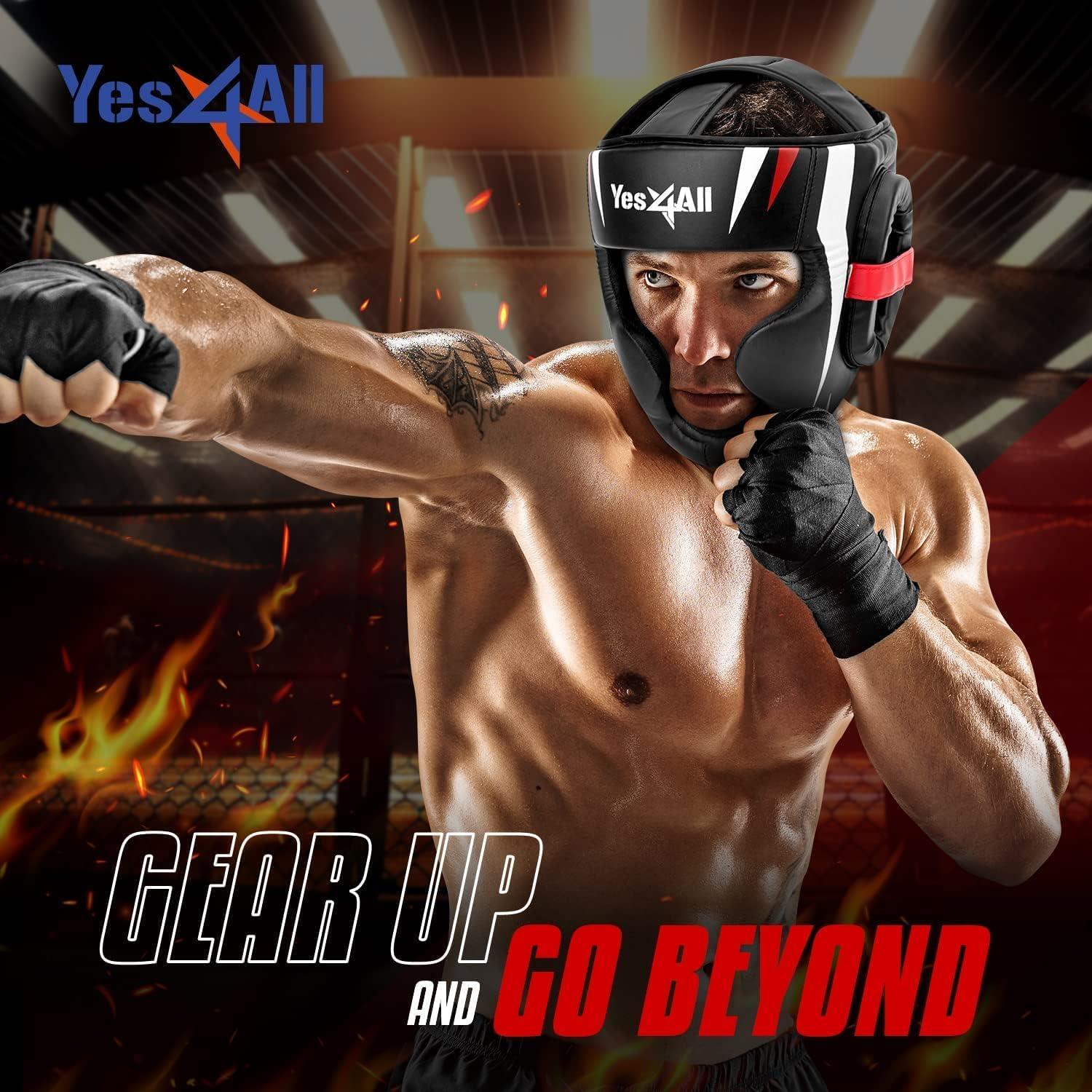 Casco de Boxeo Yes4All Ajustable Mediano Negro para MMA