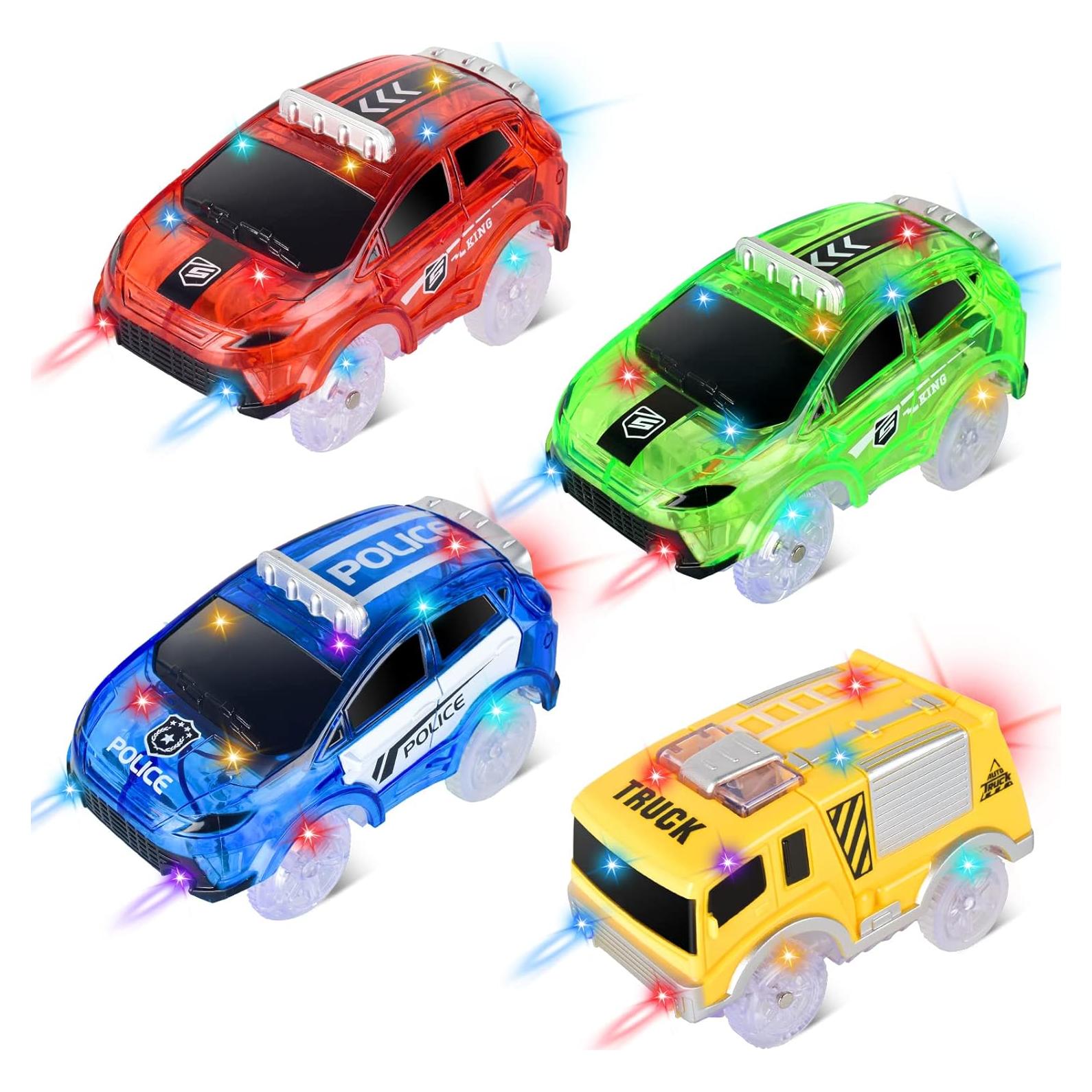 Coches de Pista Mágica INLAIER con 5 Luces LED - 4 Pack