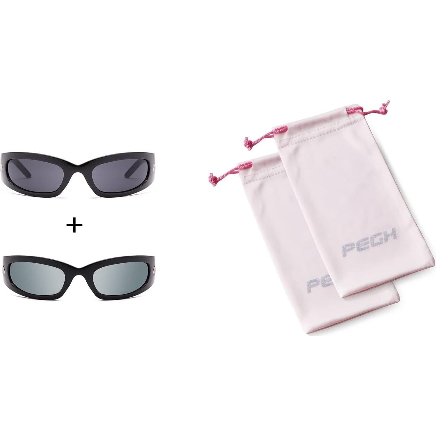 Gafas de sol envolventes PEGH negras UV400 para mujeres