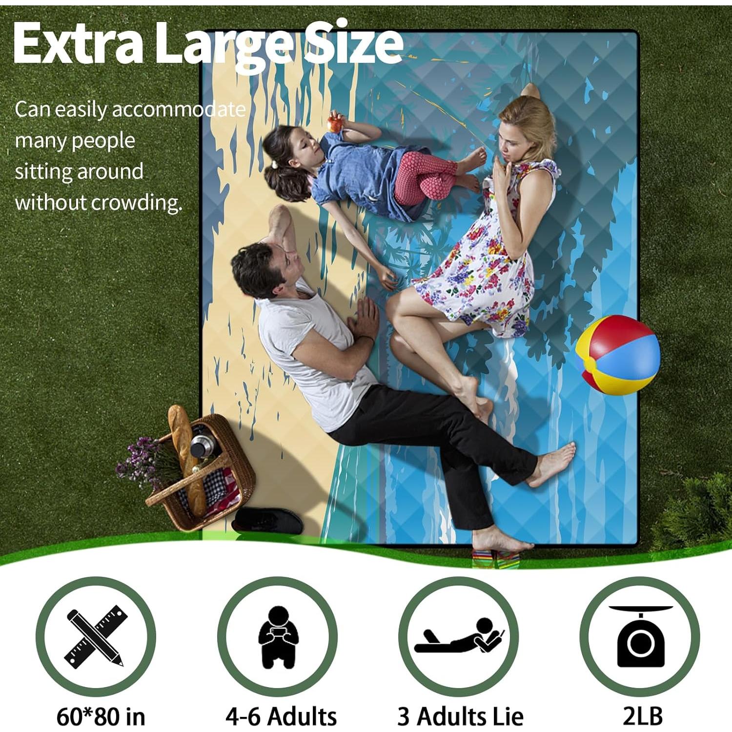 Manta de Picnic XL MemKiya 152x203 cm Impermeable Playa Azul