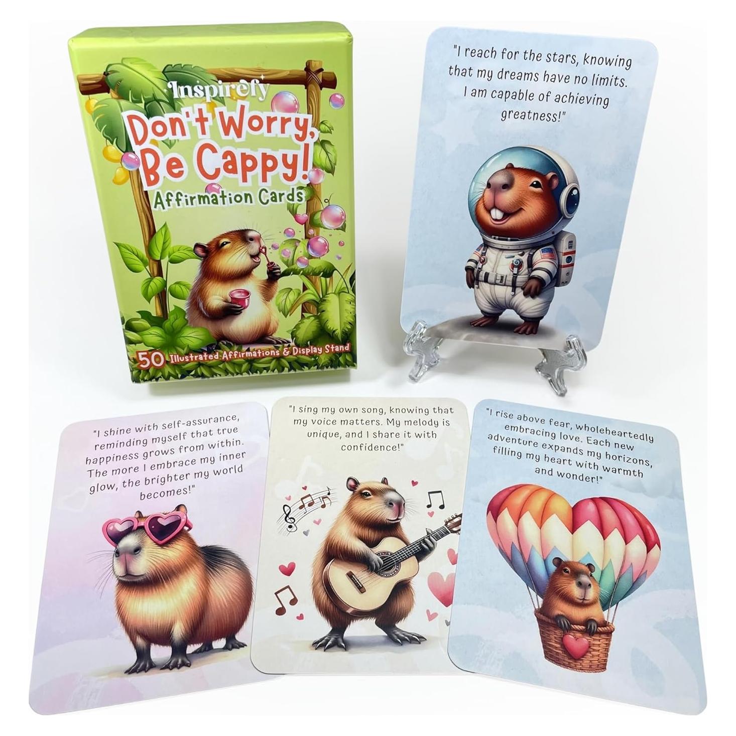 Baraja de Afirmaciones Positivas Inspirefy - 50 Tarjetas con Capibaras