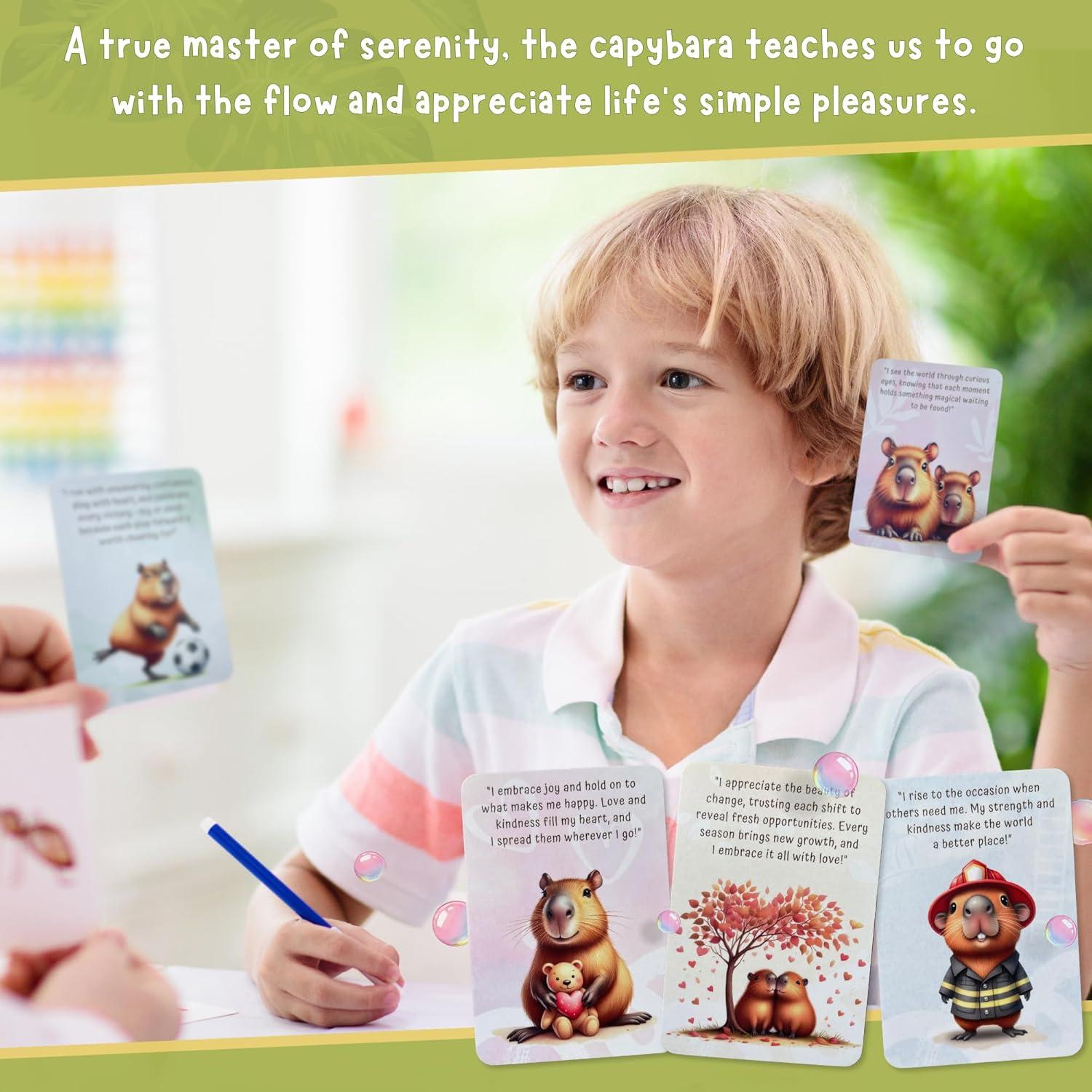 Baraja de Afirmaciones Positivas Inspirefy - 50 Tarjetas con Capibaras