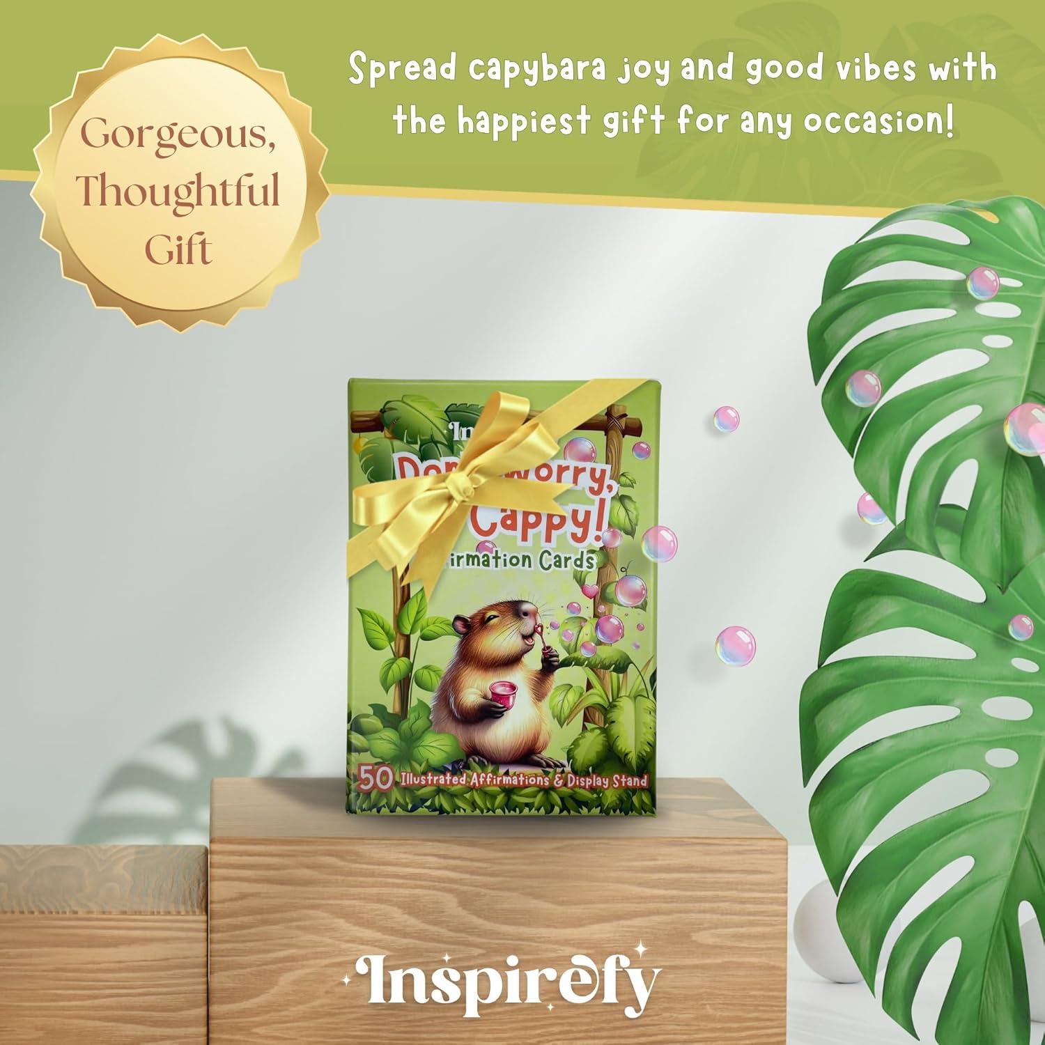 Baraja de Afirmaciones Positivas Inspirefy - 50 Tarjetas con Capibaras