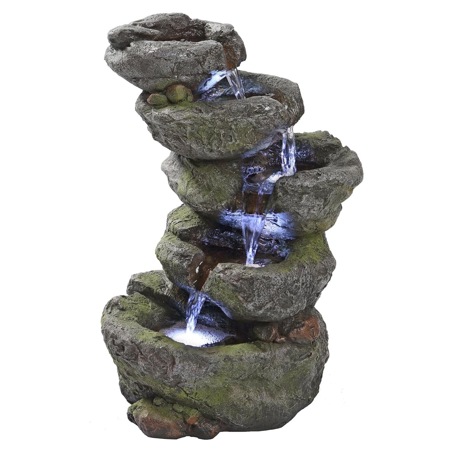 Fuente de Jardín Iluminada Design Toscano Breakneck Falls 27.94x22.86x44.45 cm