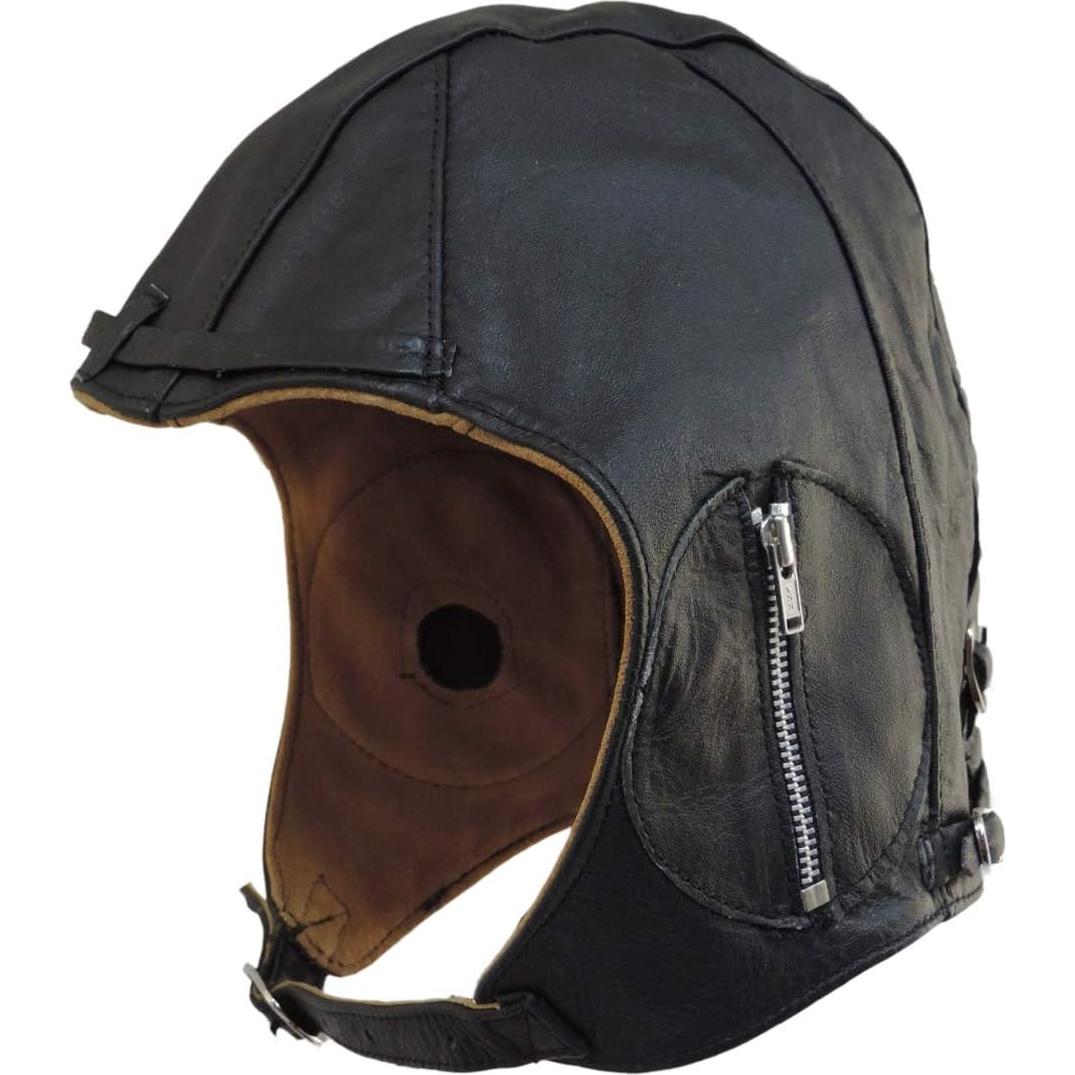 Gorra de motocicleta de cuero negro Aviador vintage WWII