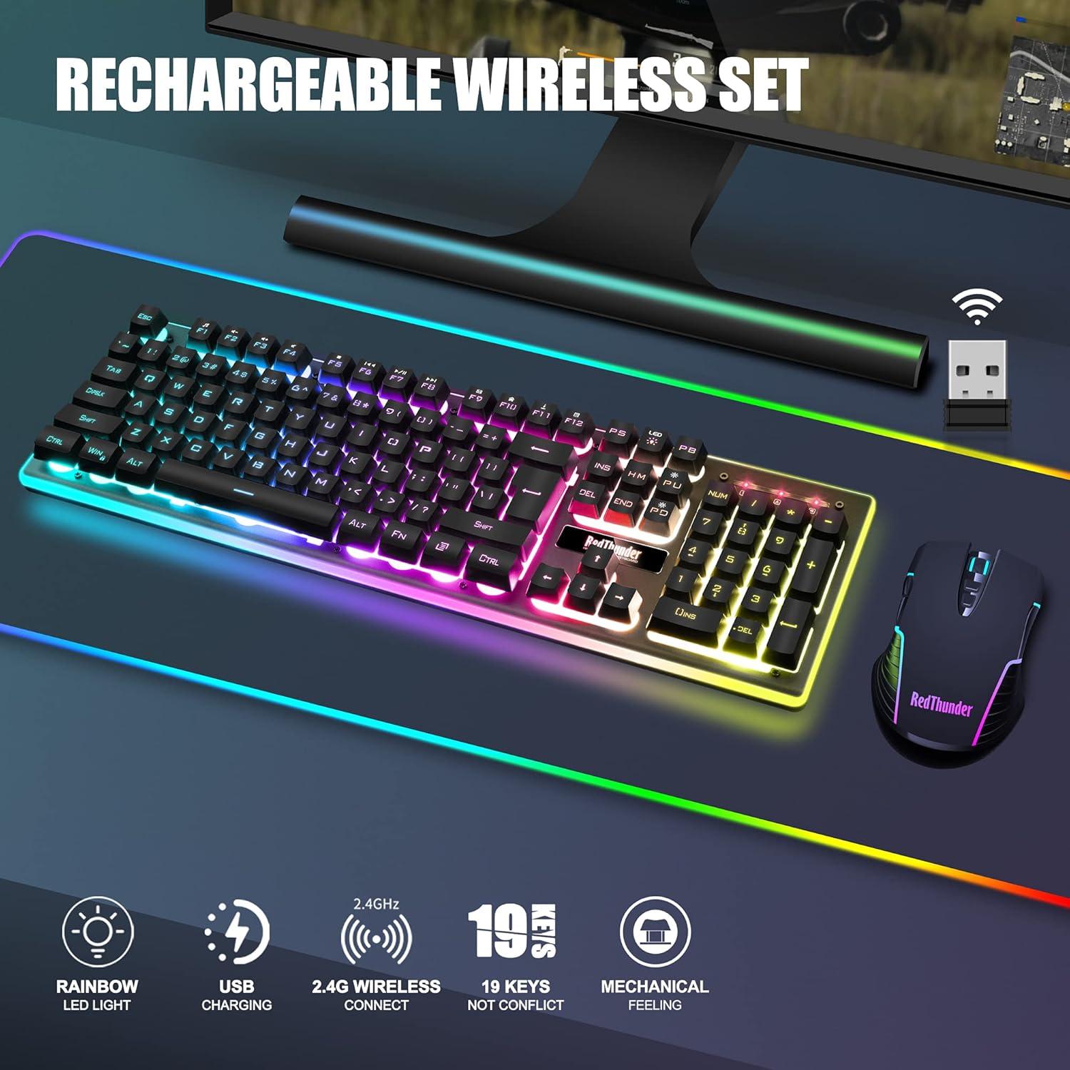 Combo Teclado y Ratón Inalámbrico RedThunder K10 LED