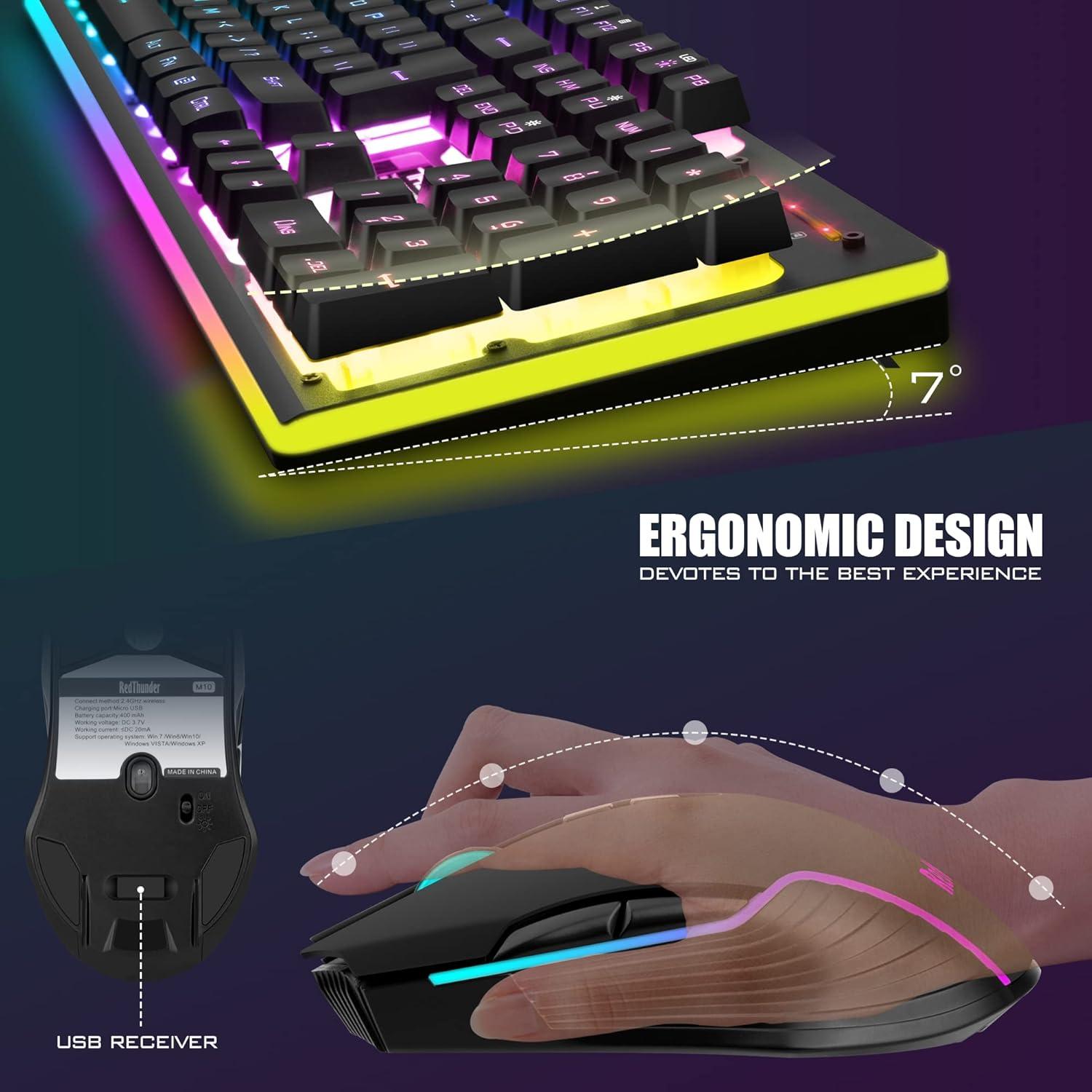 Combo Teclado y Ratón Inalámbrico RedThunder K10 LED