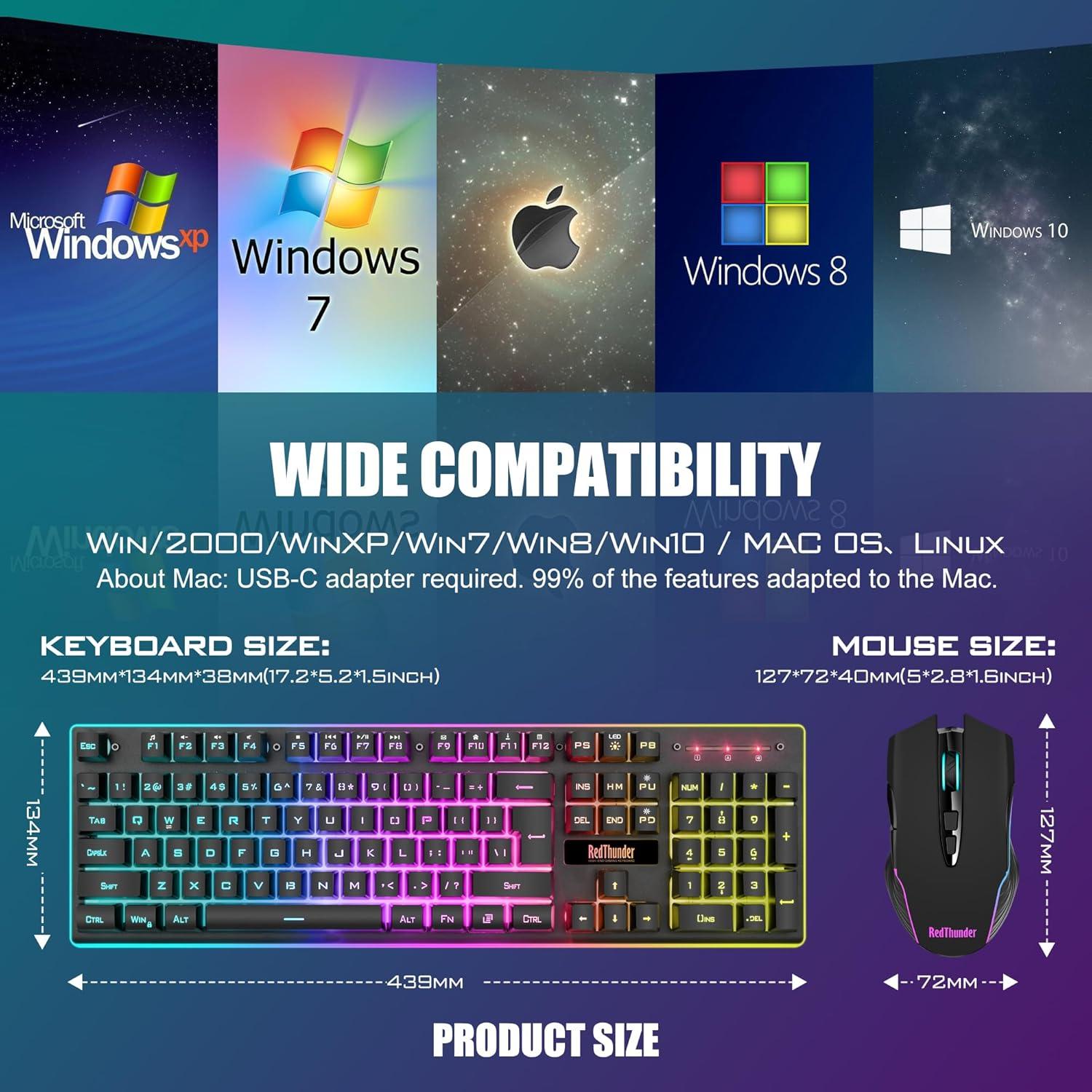 Combo Teclado y Ratón Inalámbrico RedThunder K10 LED