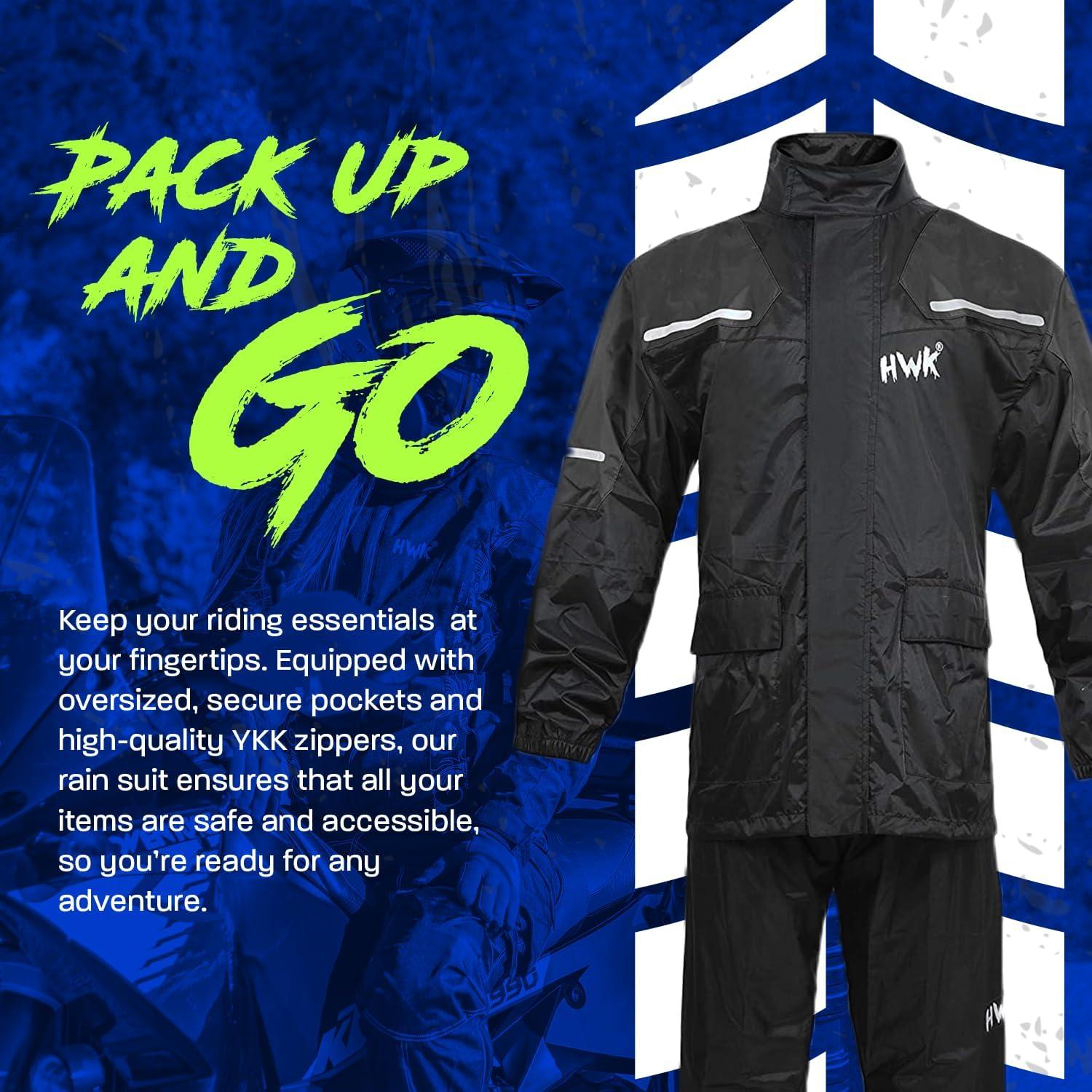 Traje de Lluvia Impermeable HWK para Motocicleta Negro Pequeño