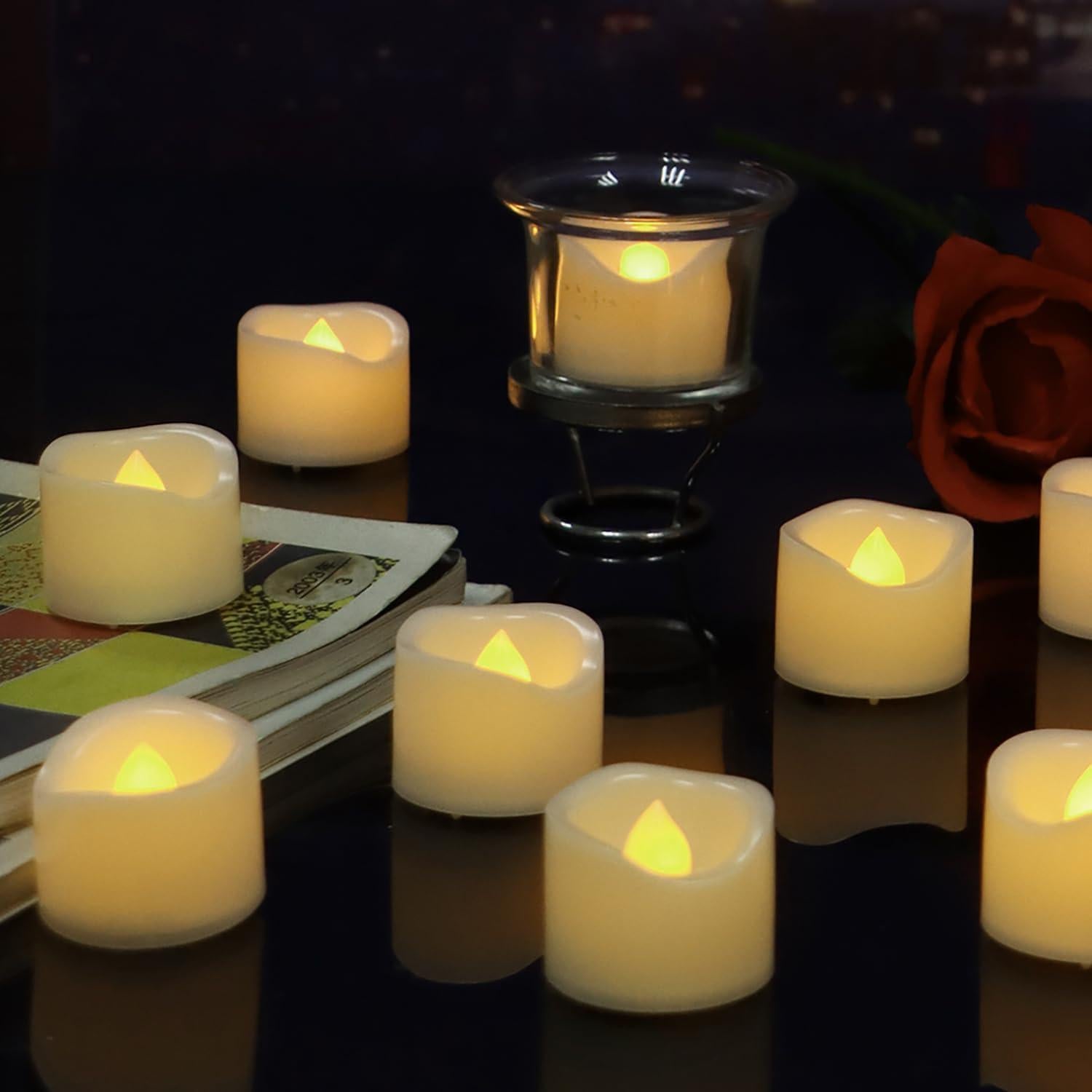 iZAN 12 Velas LED Sin Llama con Batería, Color Blanco Crema