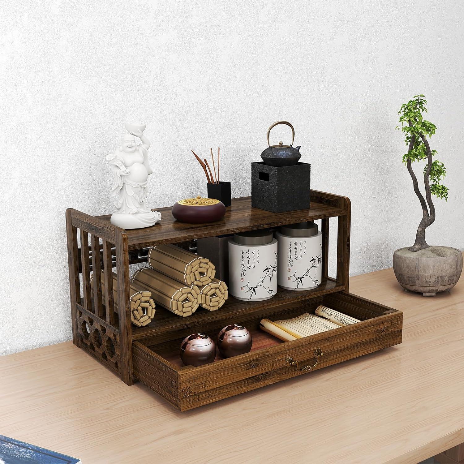Mesa de Meditación IKARE Altar de Bambú 52cm con Cajón