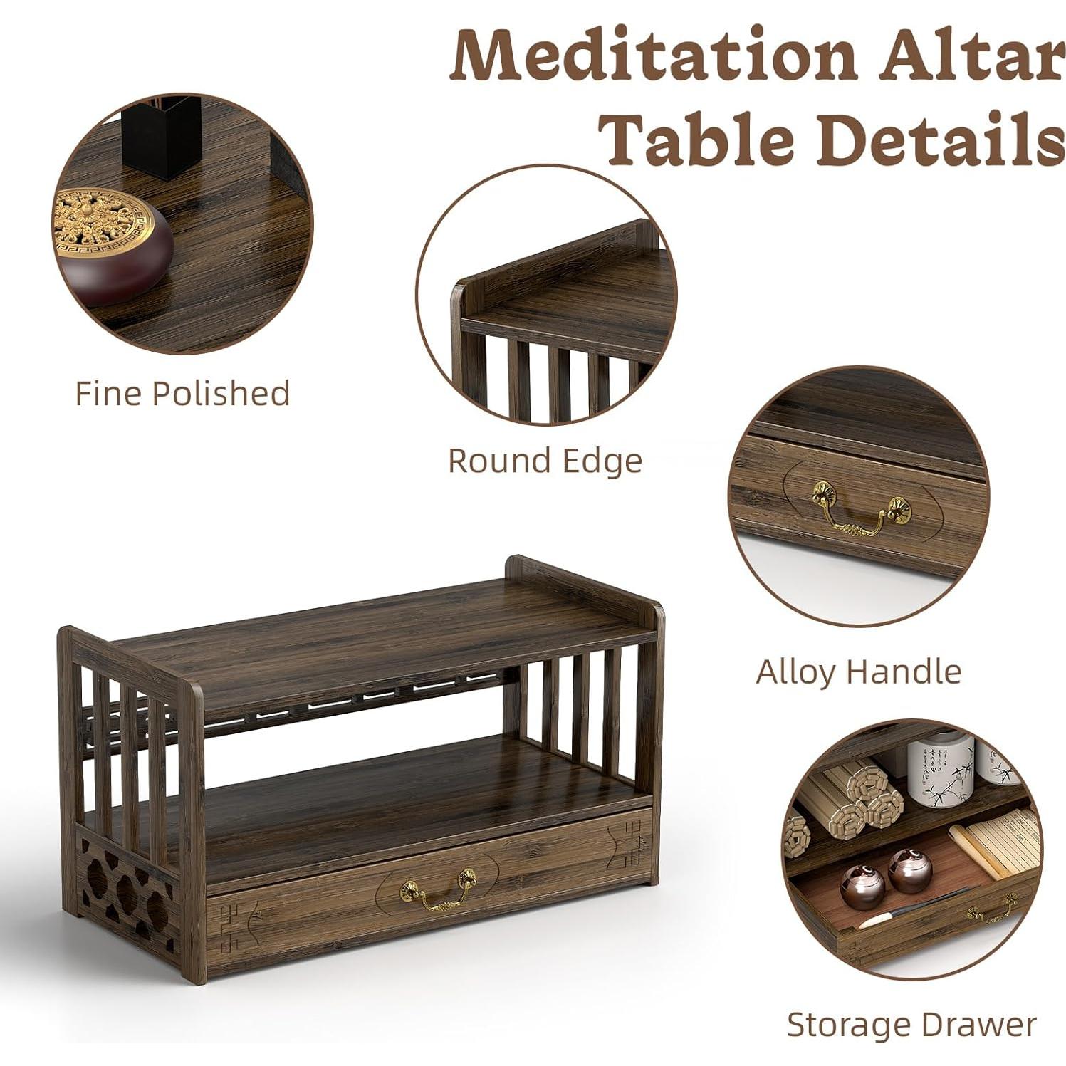 Mesa de Meditación IKARE Altar de Bambú 52cm con Cajón
