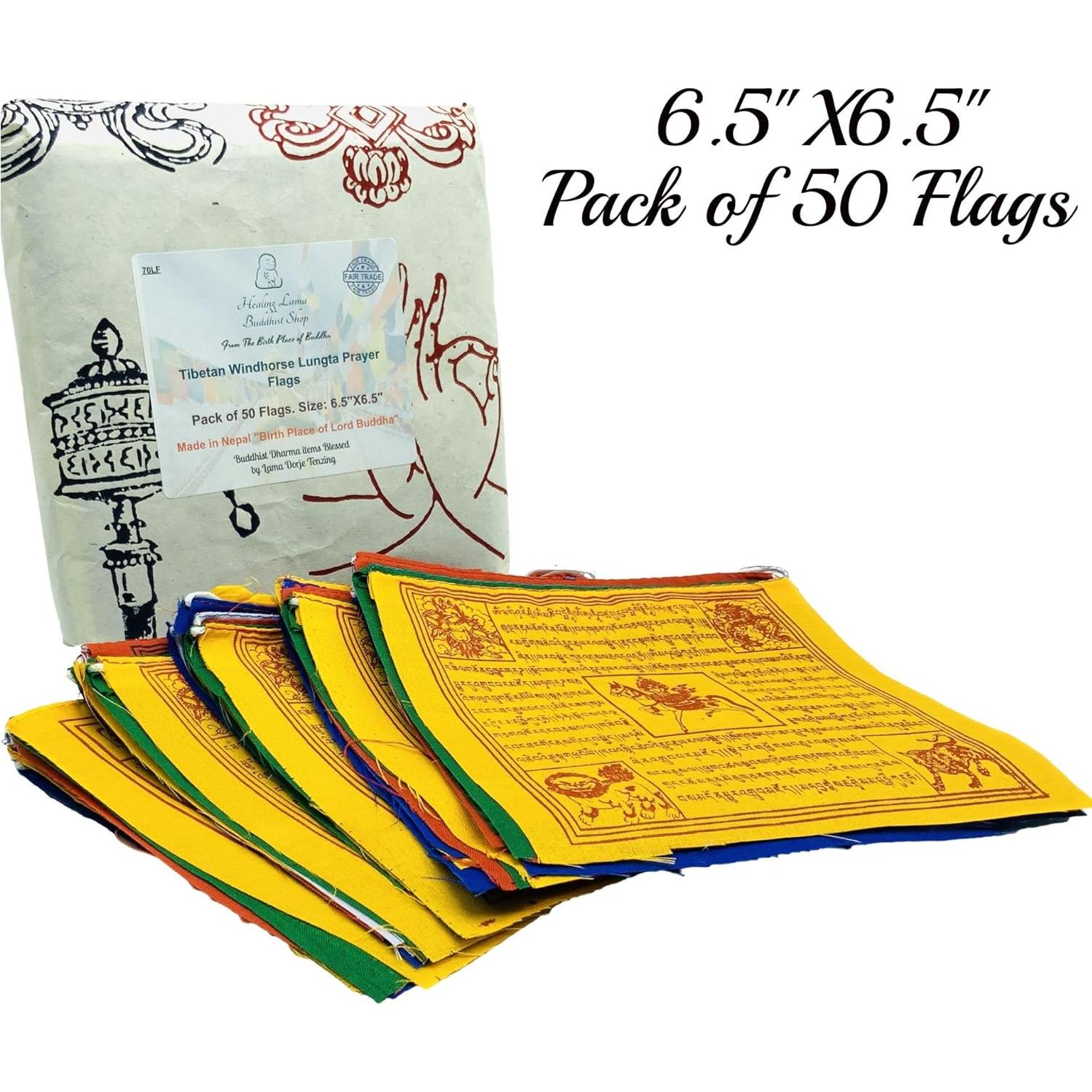 Banderas de Oración del Lama Sanador Tibetano 50 Unidades 16.5cm