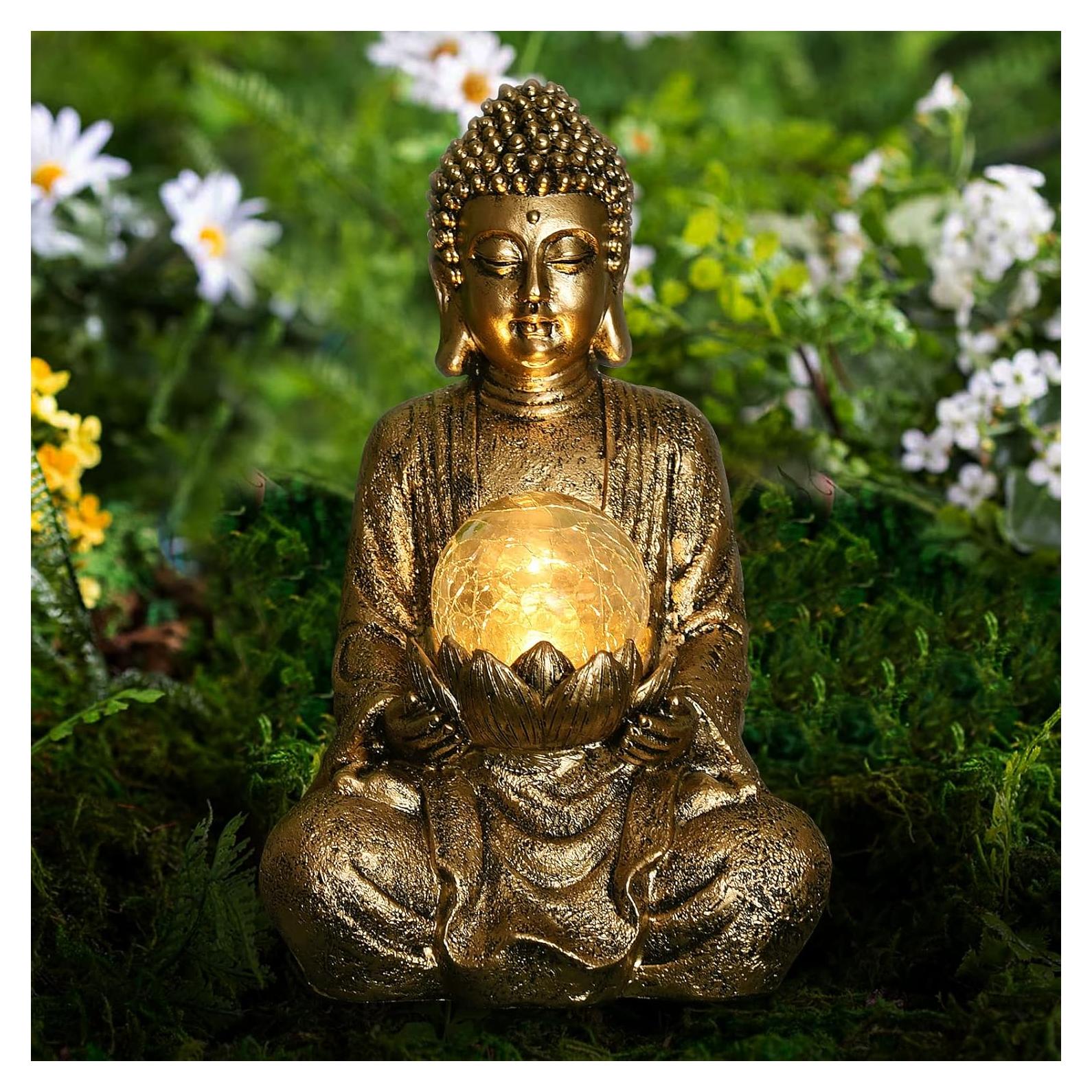 Estatua de Buda Meditador Nacome con Luz Solar 26.67 cm Oro