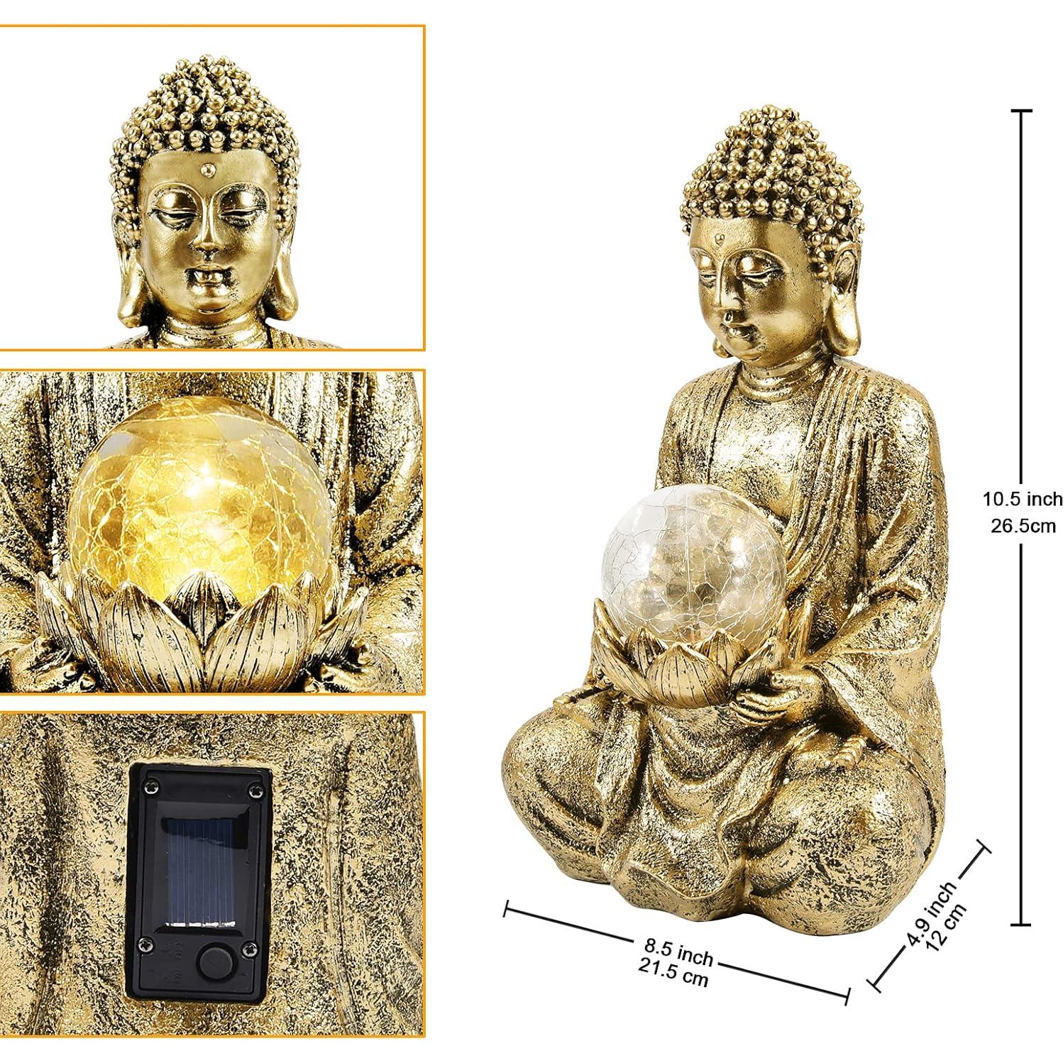 Estatua de Buda Meditador Nacome con Luz Solar 26.67 cm Oro