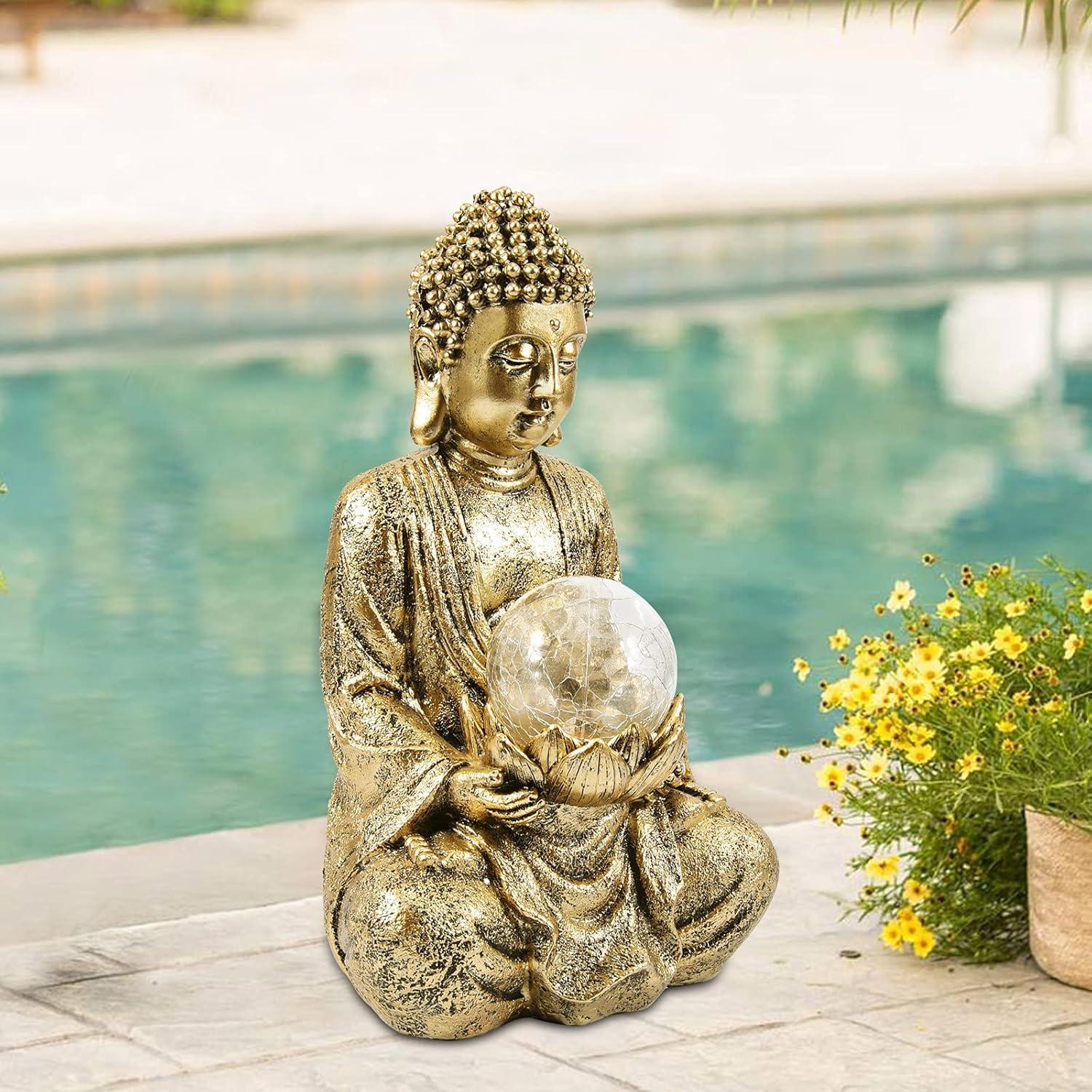 Estatua de Buda Meditador Nacome con Luz Solar 26.67 cm Oro