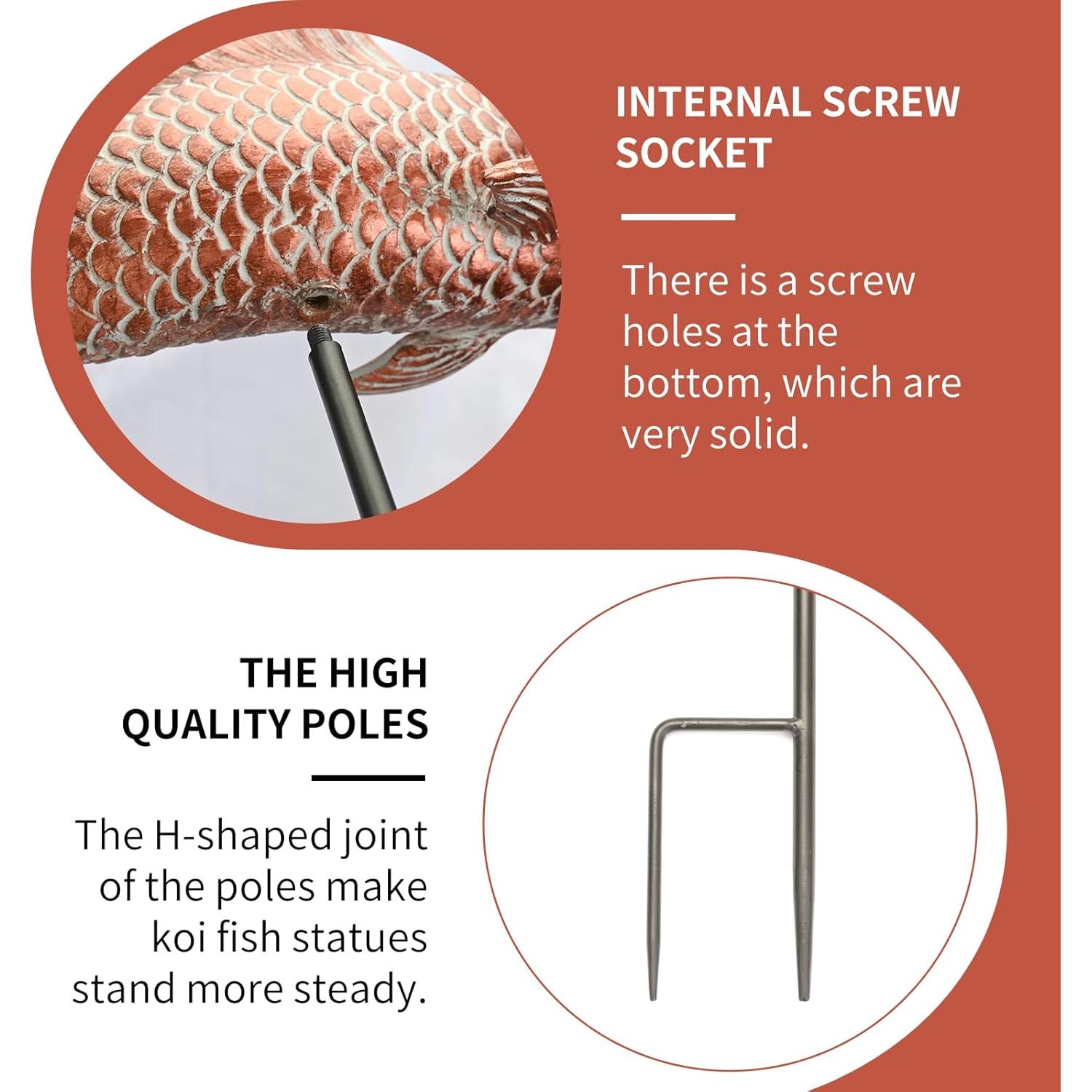 Estatuas de Jardín Wosuine Koi Fish 2pcs Cobre Antiguo