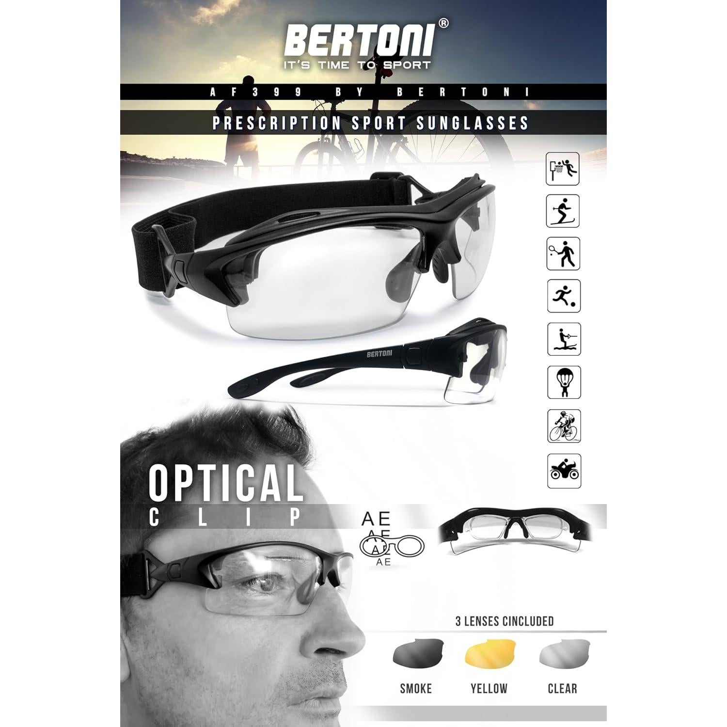 Gafas de sol deportivas Bertoni con clip óptico RX y 3 lentes