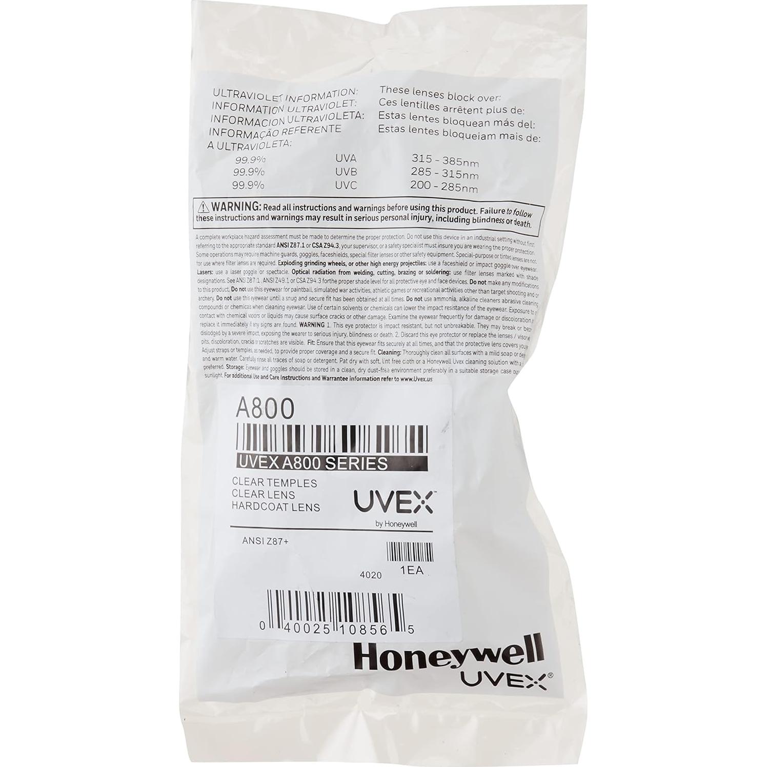 Gafas de Seguridad Uvex A800 Honeywell Lente Claro Antirrayas