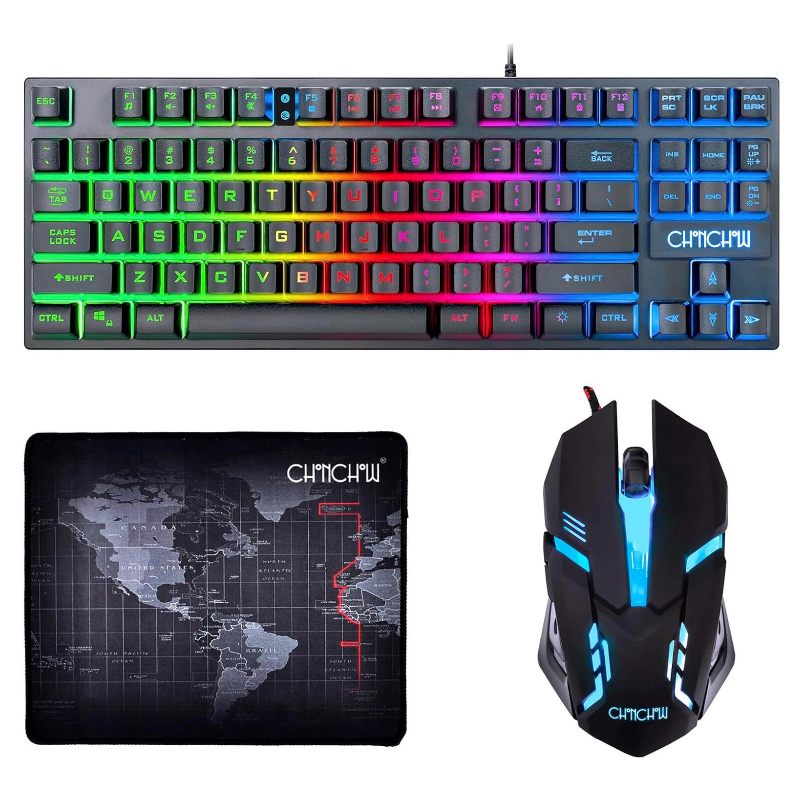 Combo Teclado y Ratón Gaming CHONCHOW TKL 87 Teclas LED RGB