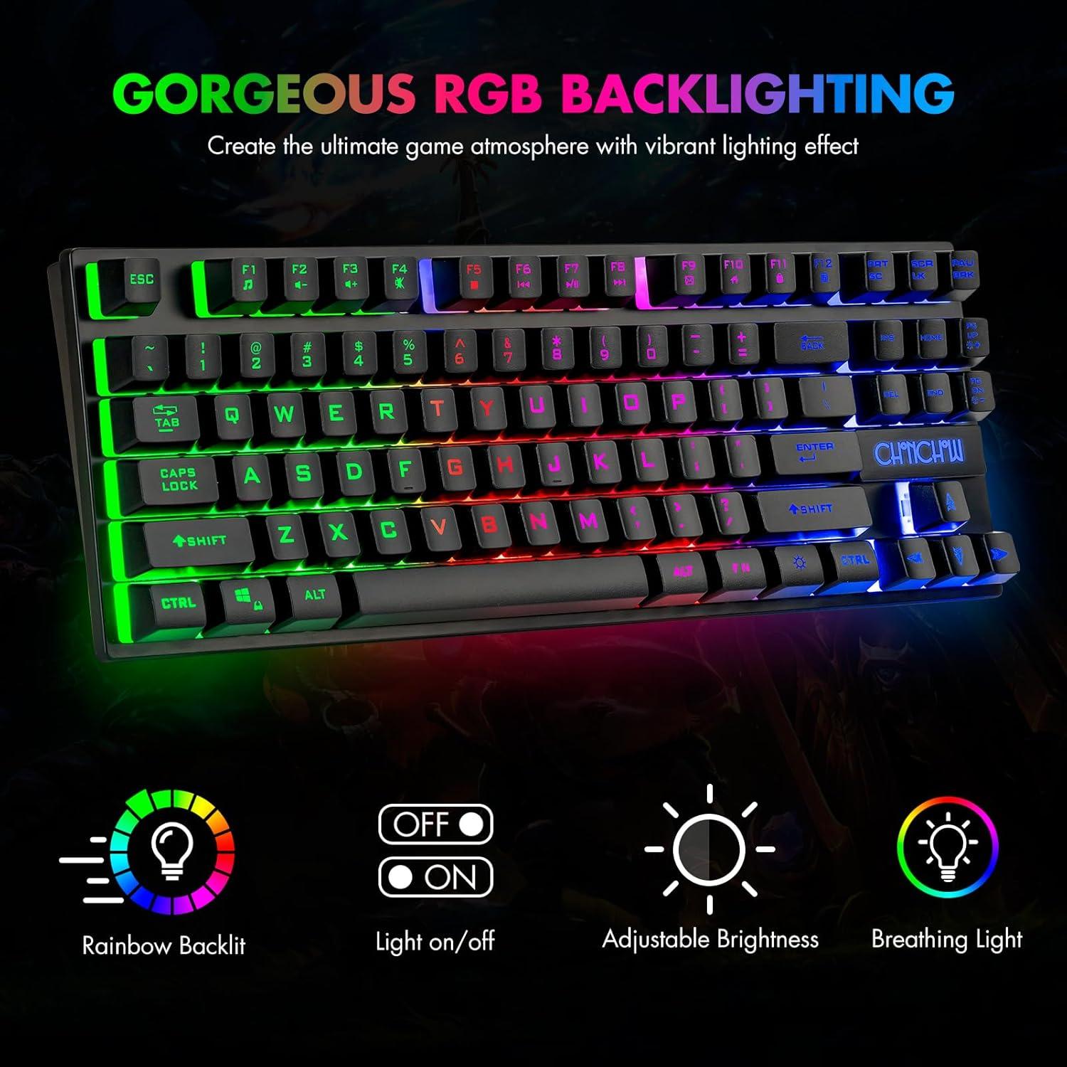 Combo Teclado y Ratón Gaming CHONCHOW TKL 87 Teclas LED RGB