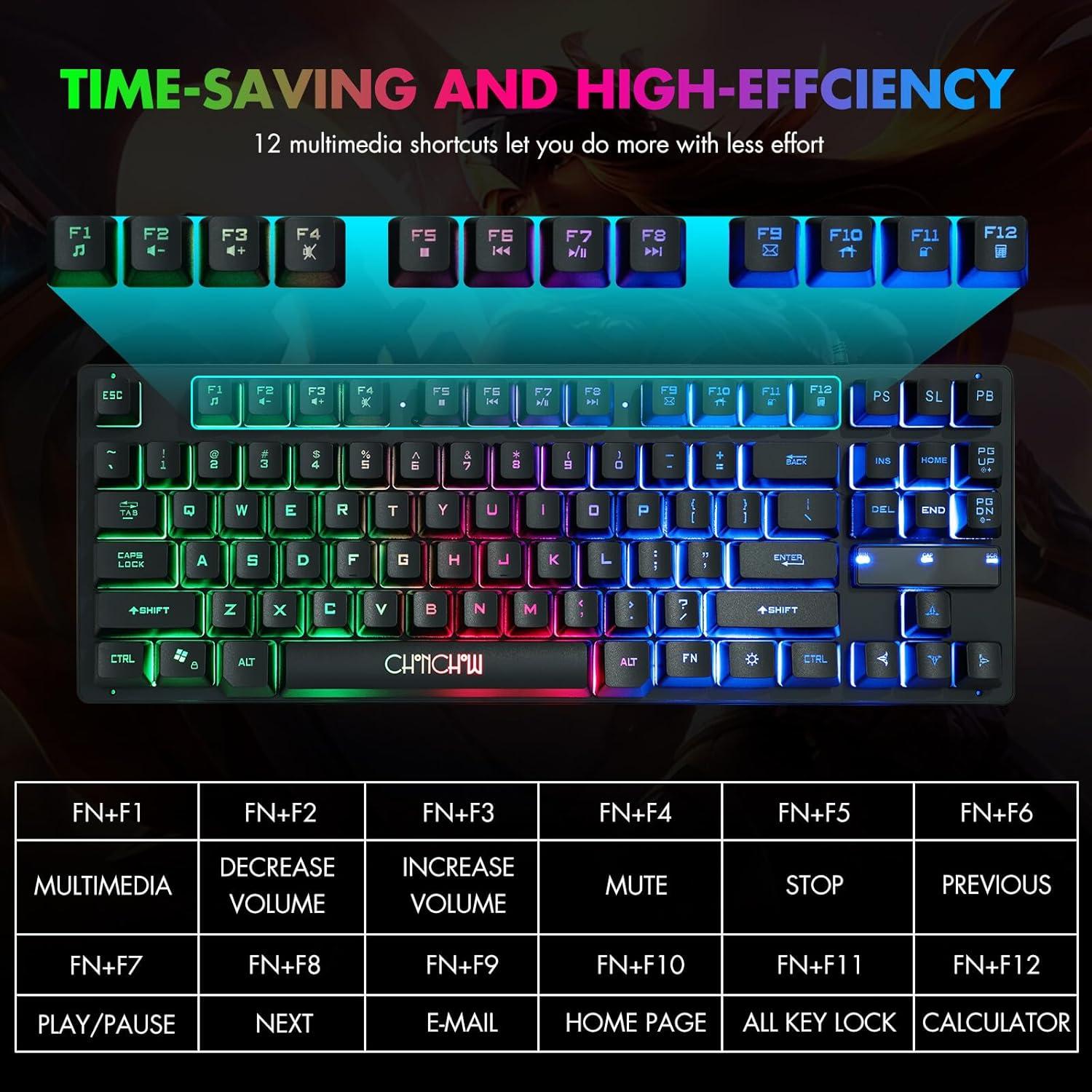 Combo Teclado y Ratón Gaming CHONCHOW TKL 87 Teclas LED RGB