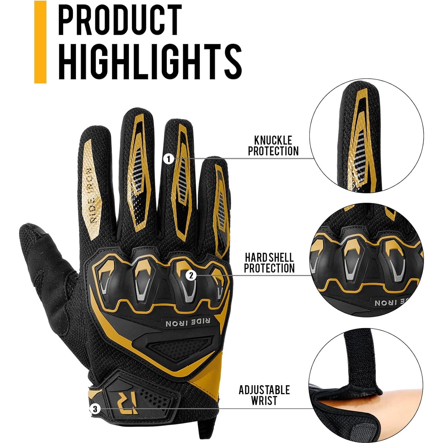 Guantes de Motocicleta RIDEIRON MG7006 Dorado Transpirables