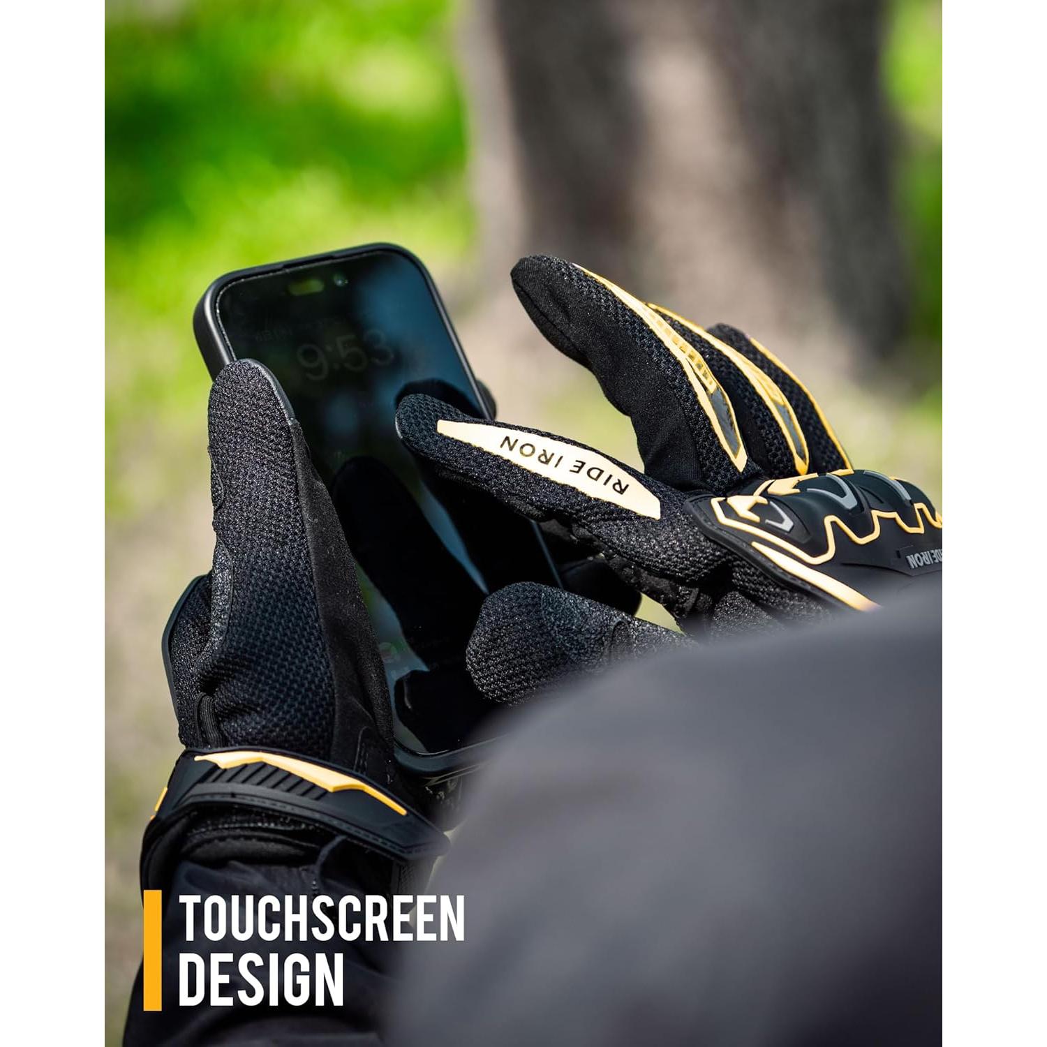 Guantes de Motocicleta RIDEIRON MG7006 Dorado Transpirables