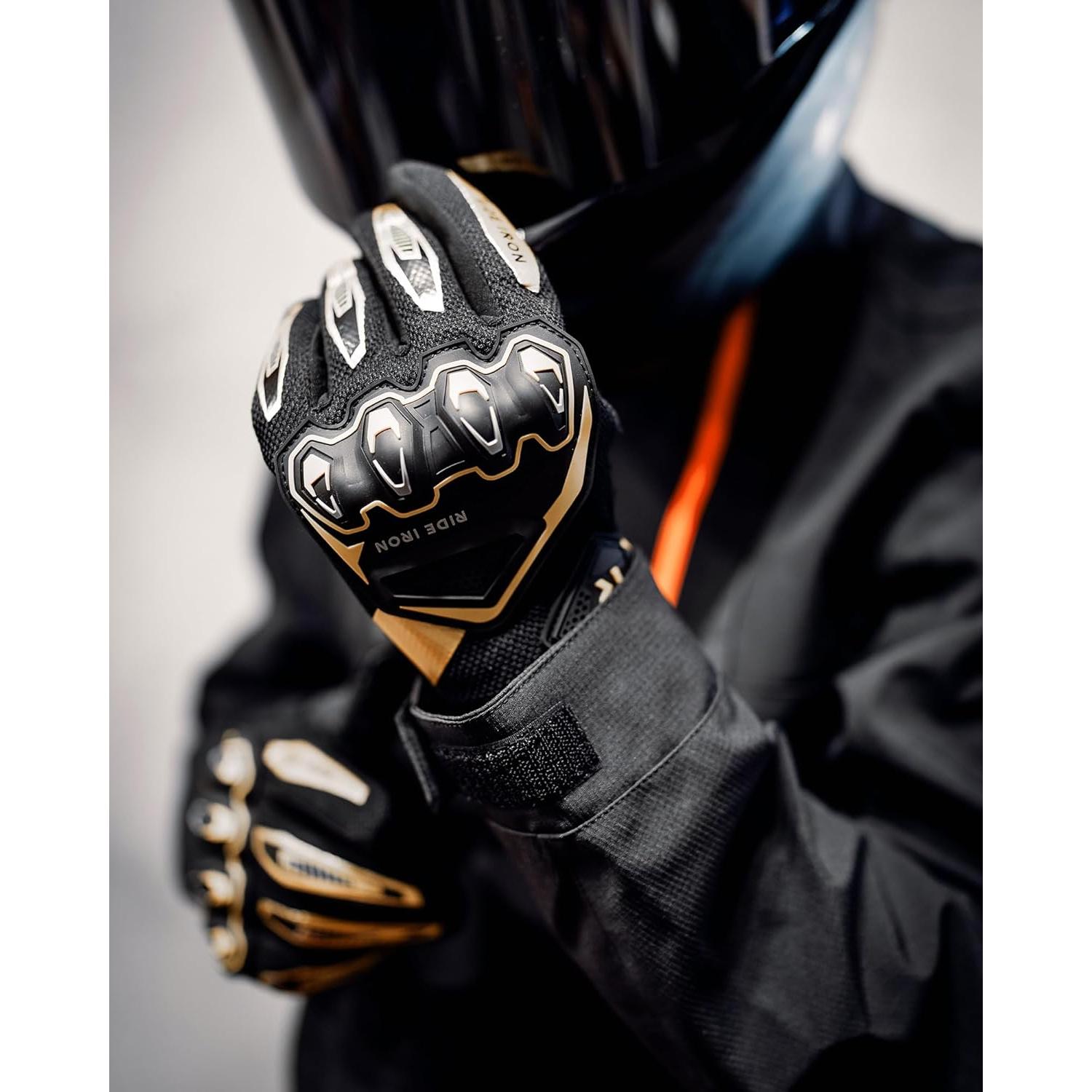 Guantes de Motocicleta RIDEIRON MG7006 Dorado Transpirables