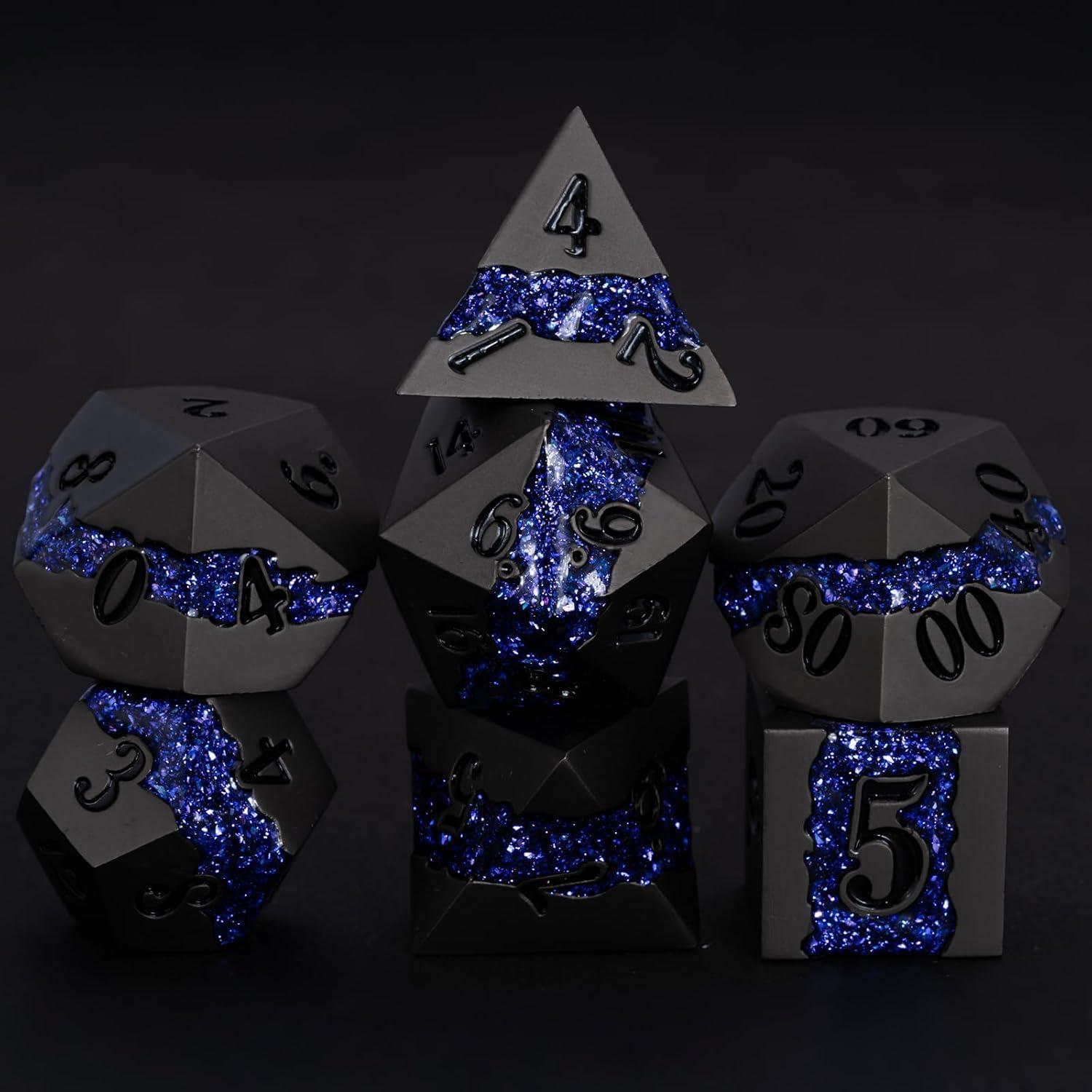 Dados Poliedricos Metálicos DND 7pcs Brillo Púrpura