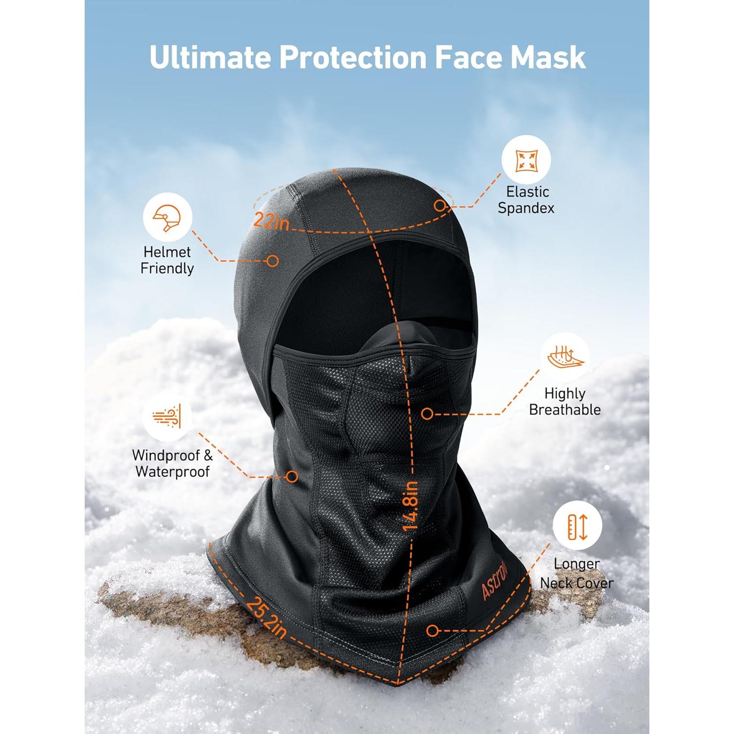 Máscara de Esquí Balaclava AstroAI Negra a Prueba de Viento