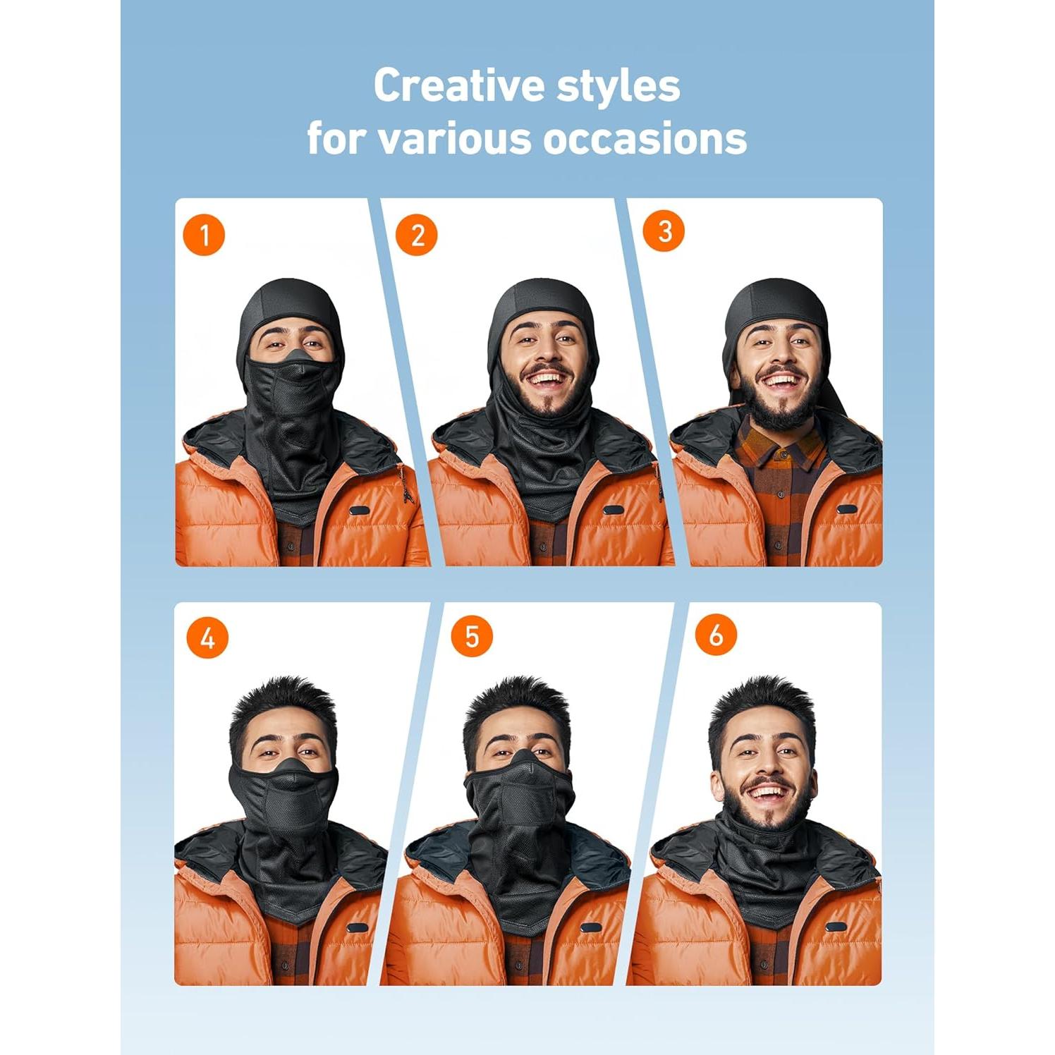 Máscara de Esquí Balaclava AstroAI Negra a Prueba de Viento