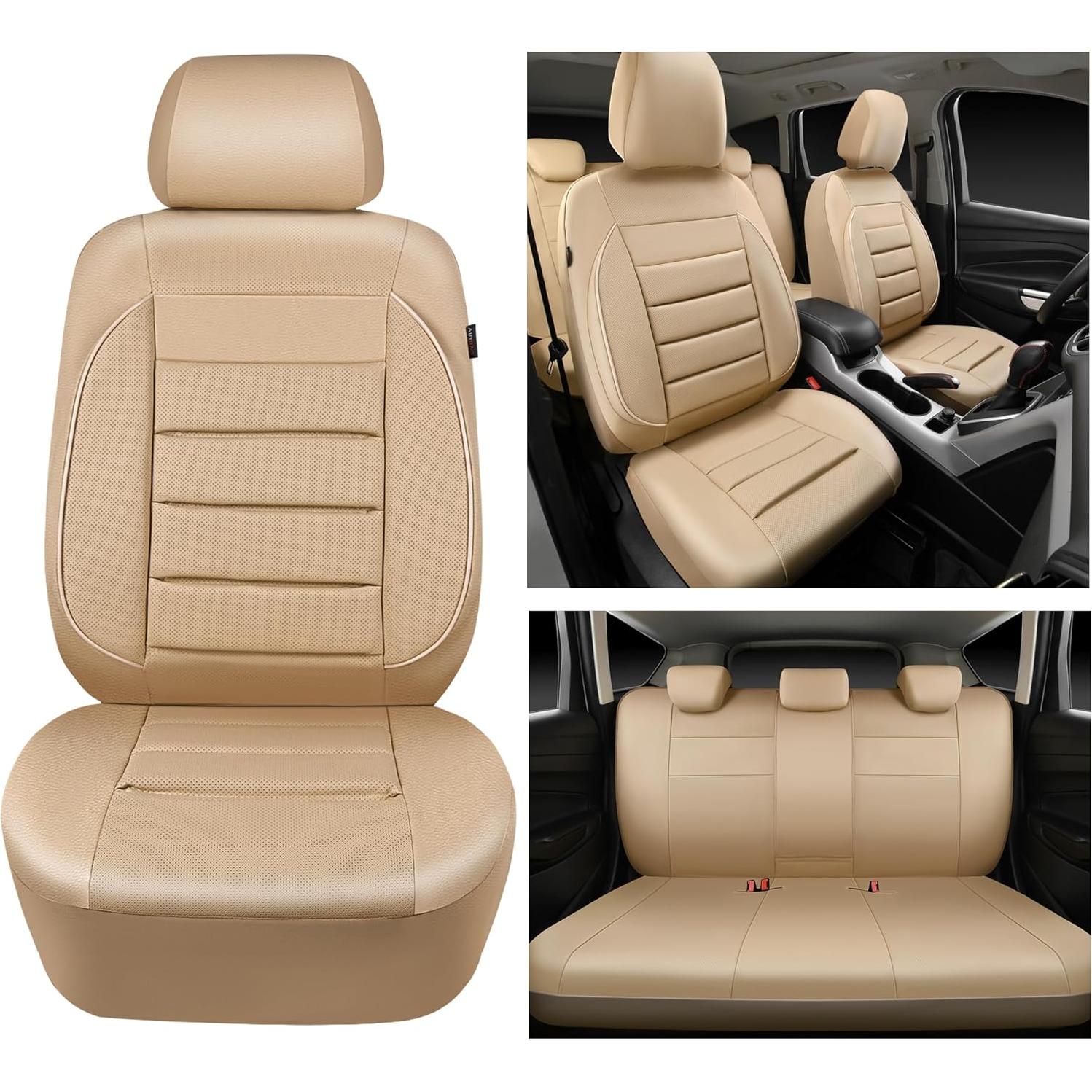 Fundas de Asiento de Cuero CAR PASS Beige Universal 5 Asientos